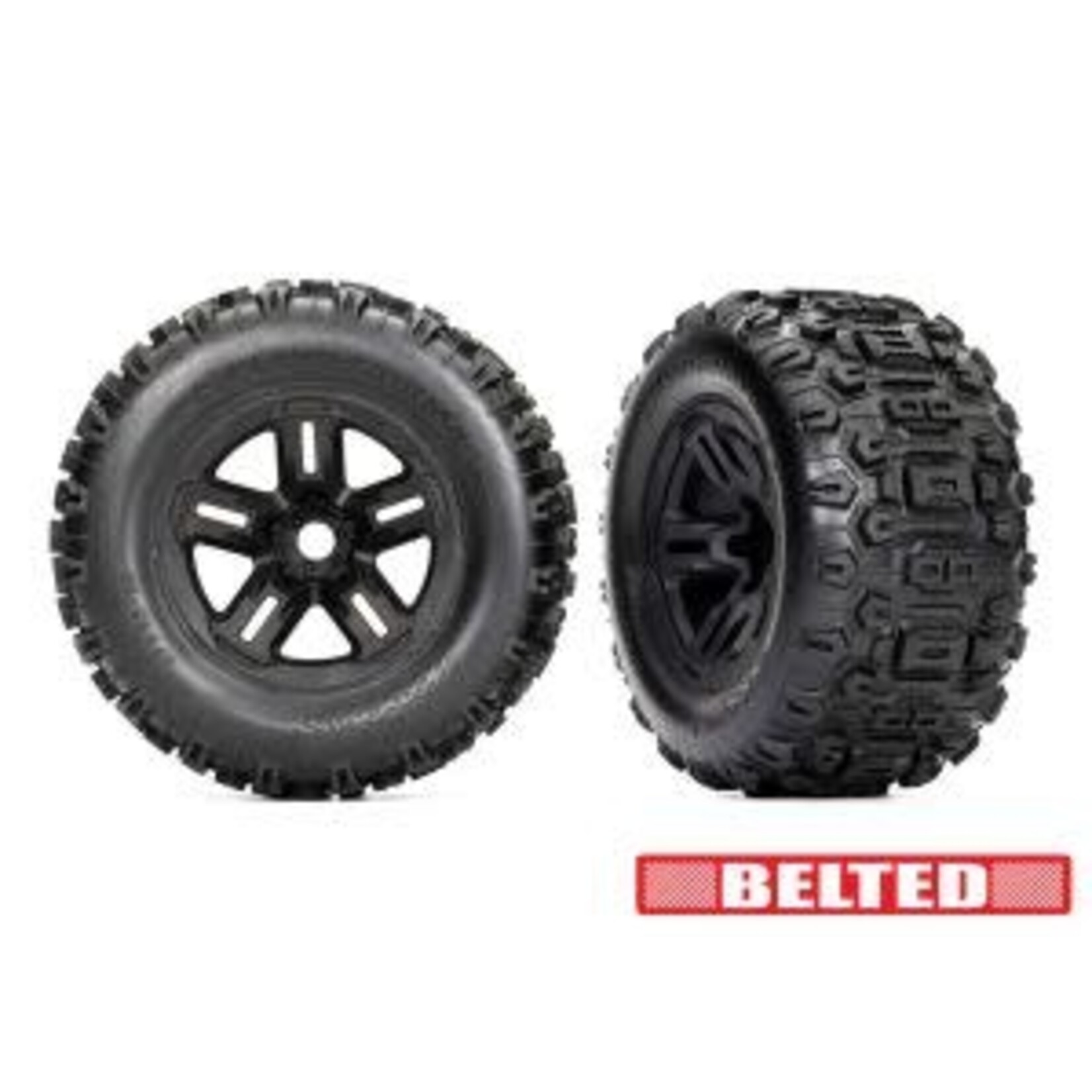 Traxxas Traxxas Tires & wheels, assembled, glued (3.8" black wheels, belted Sledgehammer® tires, foam inserts) (2) #9573