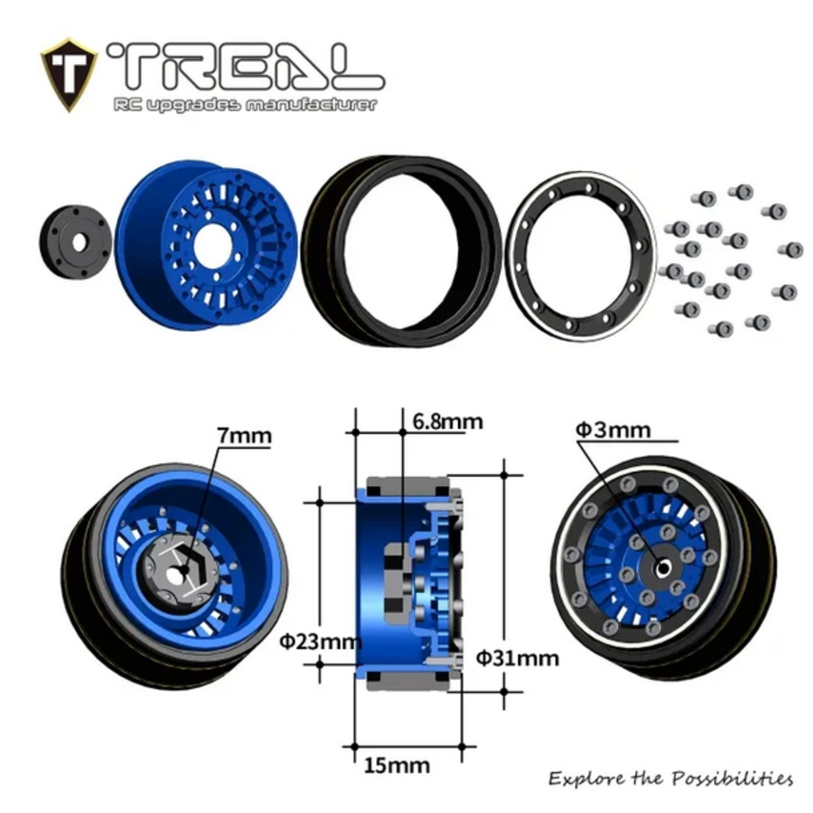 Treal #X0039CQV8R TREAL SCX24 Wheels 1.0'' Beadlock Wheels(4P) for 1/24 Micro RC SCX24 Bronco Gladiator C10 Deadbolt -Type C