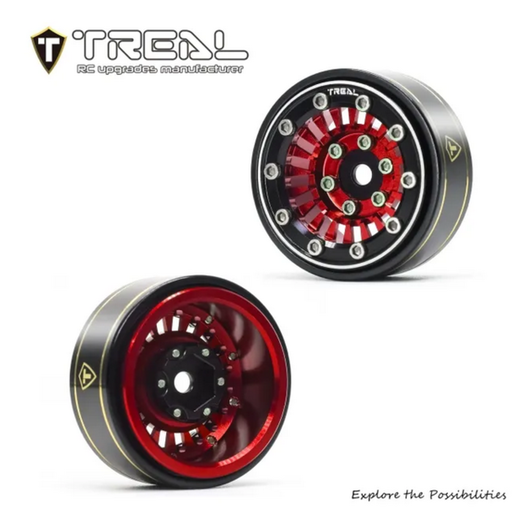 Treal #X003932QM1 TREAL SCX24 Wheels 1.0'' Beadlock Wheels(4P) for 1/24 Micro RC SCX24 Bronco Gladiator C10 Deadbolt -Type C