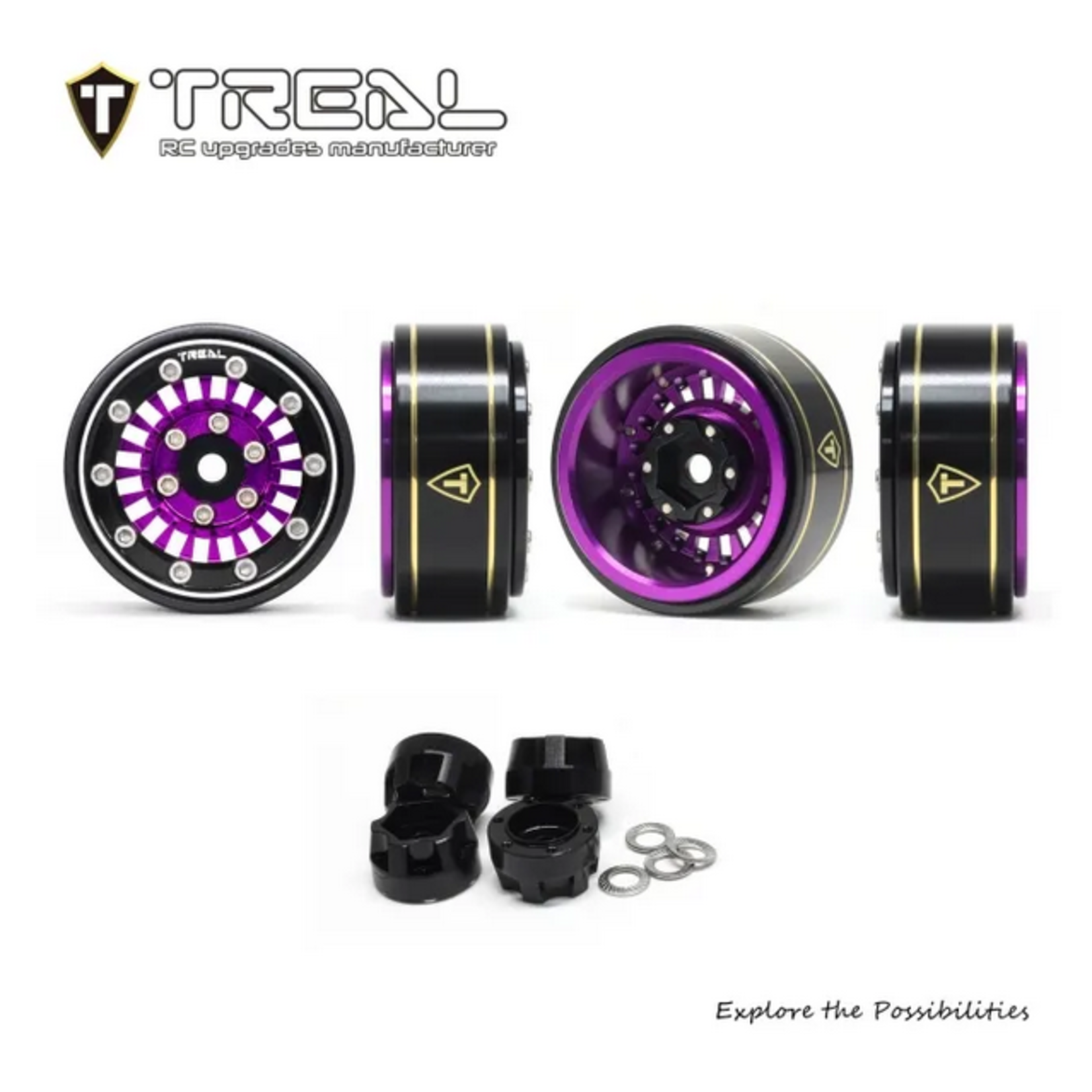 Treal #X00392SUS1 TREAL SCX24 Wheels 1.0'' Beadlock Wheels(4P) for 1/24 Micro RC SCX24 Bronco Gladiator C10 Deadbolt -Type C