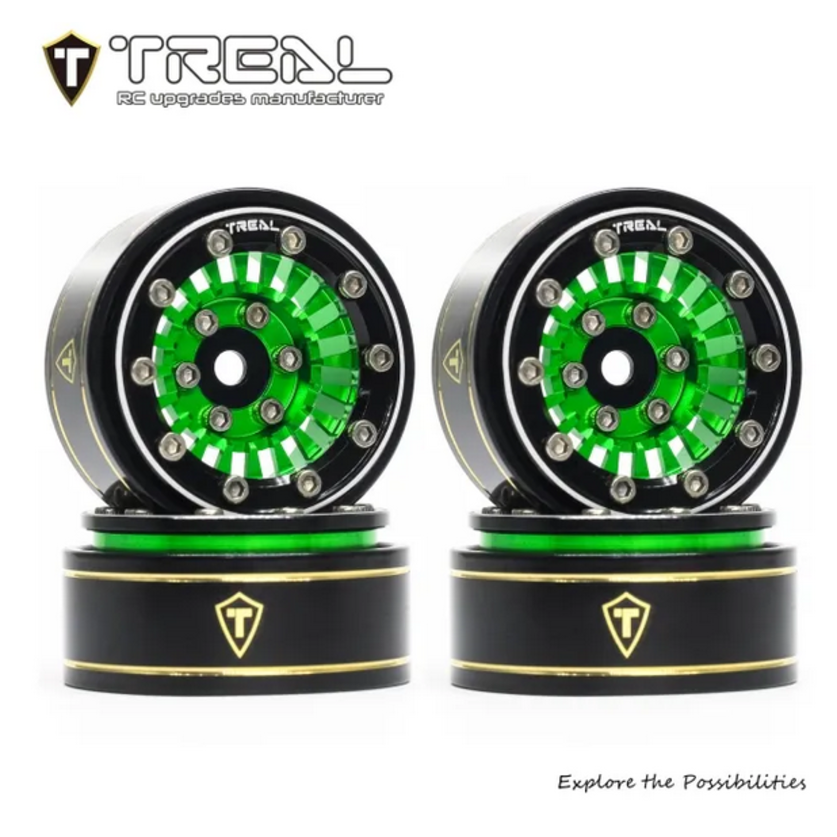 Treal #X003938535 TREAL SCX24 Wheels 1.0'' Beadlock Wheels(4P) for 1/24 Micro RC SCX24 Bronco Gladiator C10 Deadbolt -Type C
