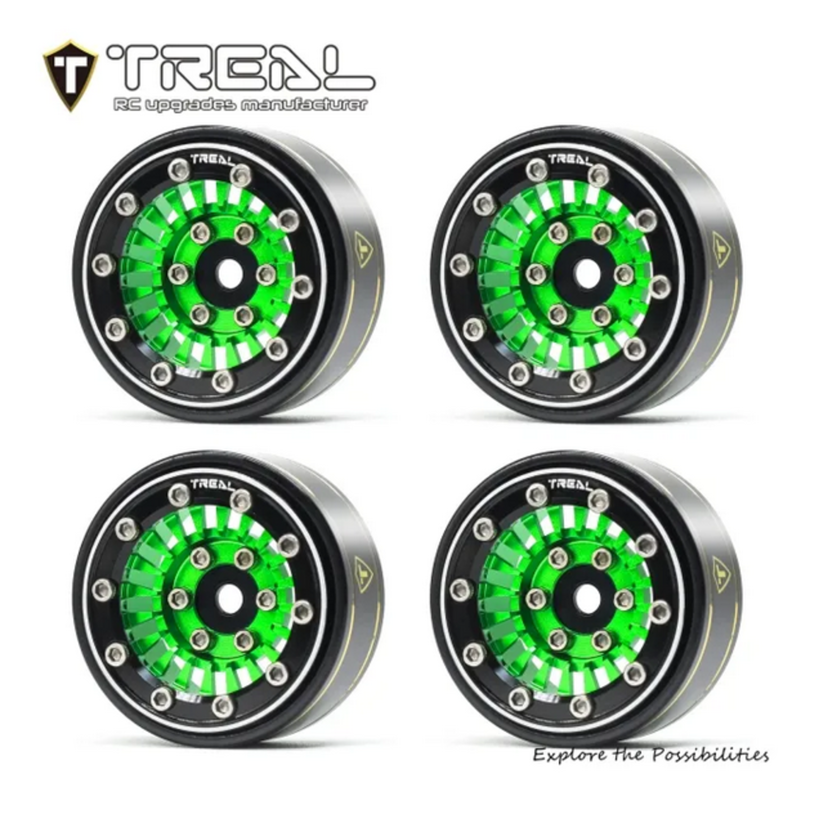 Treal #X003938535 TREAL SCX24 Wheels 1.0'' Beadlock Wheels(4P) for 1/24 Micro RC SCX24 Bronco Gladiator C10 Deadbolt -Type C