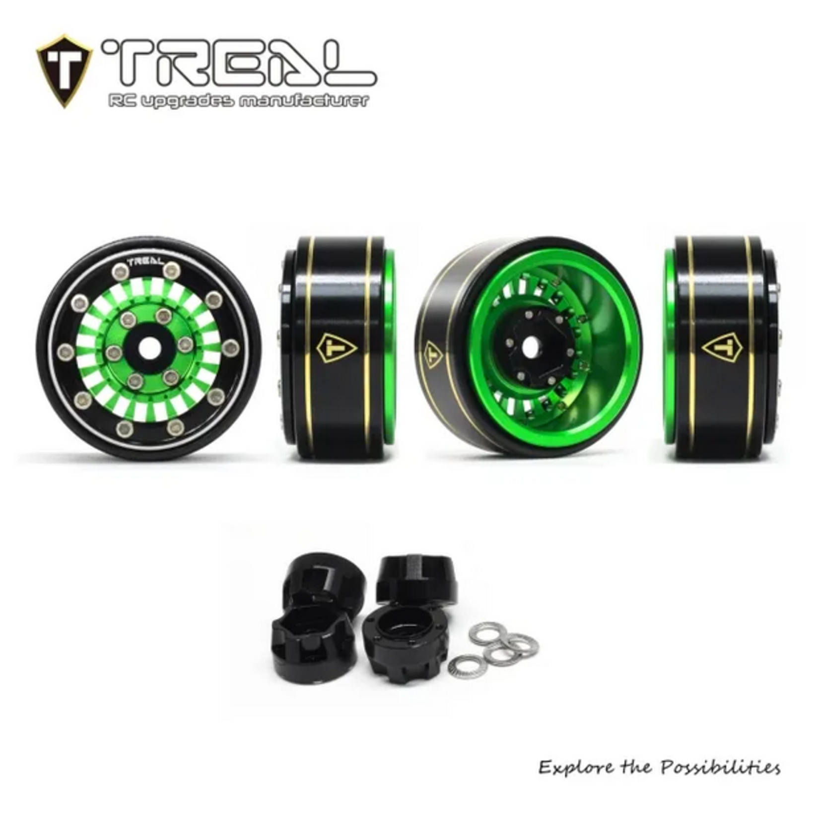 Treal #X003938535 TREAL SCX24 Wheels 1.0'' Beadlock Wheels(4P) for 1/24 Micro RC SCX24 Bronco Gladiator C10 Deadbolt -Type C