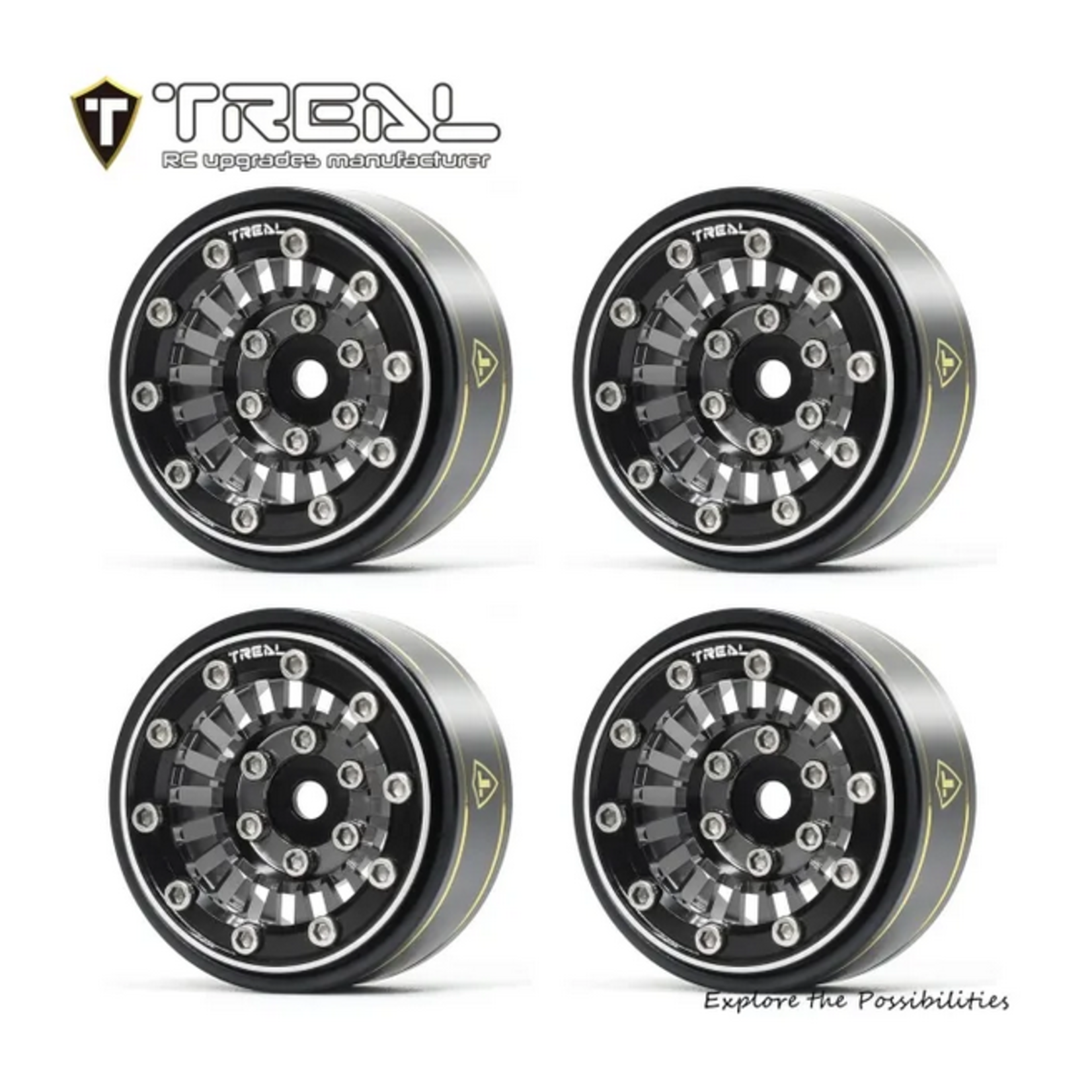 Treal #X00393852V TREAL SCX24 Wheels 1.0'' Beadlock Wheels(4P) for 1/24 Micro RC SCX24 Bronco Gladiator C10 Deadbolt -Type C