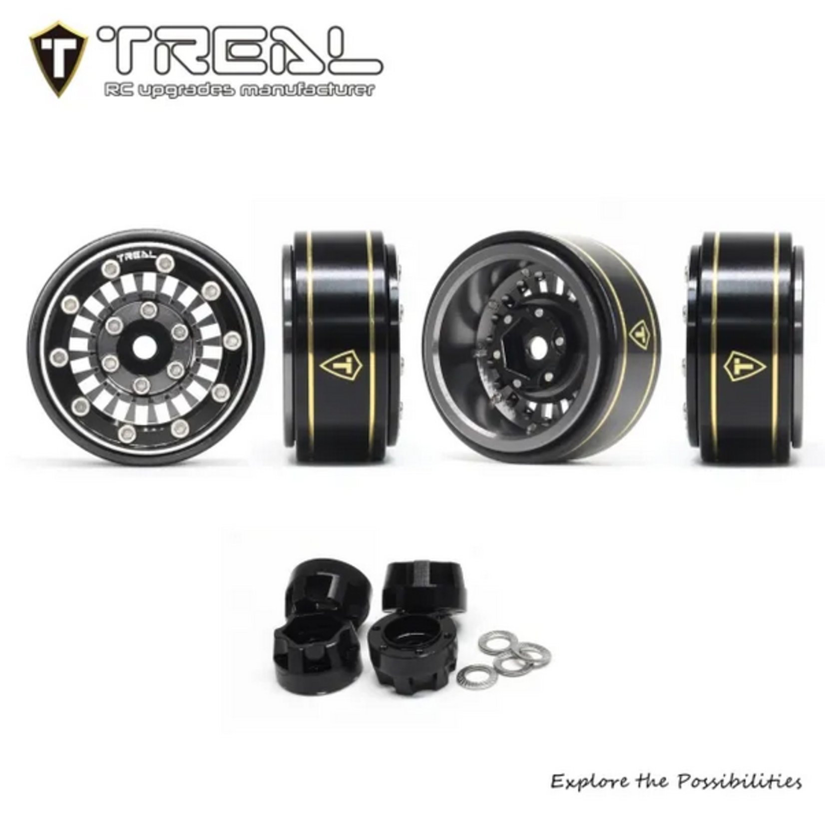 Treal #X00393852V TREAL SCX24 Wheels 1.0'' Beadlock Wheels(4P) for 1/24 Micro RC SCX24 Bronco Gladiator C10 Deadbolt -Type C