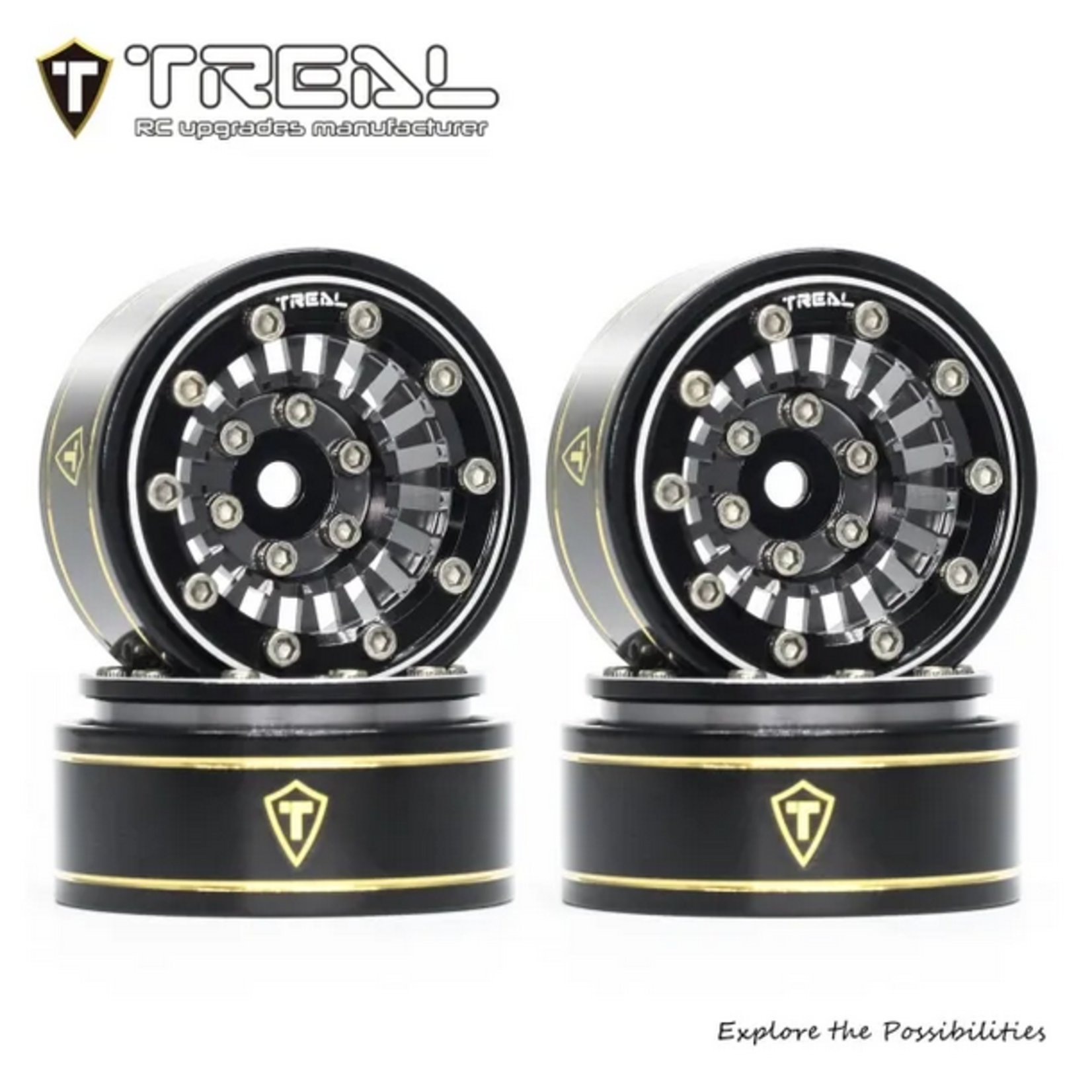 Treal #X00392SURR TREAL SCX24 Wheels 1.0'' Beadlock Wheels(4P) for 1/24 Micro RC SCX24 Bronco Gladiator C10 Deadbolt -Type C