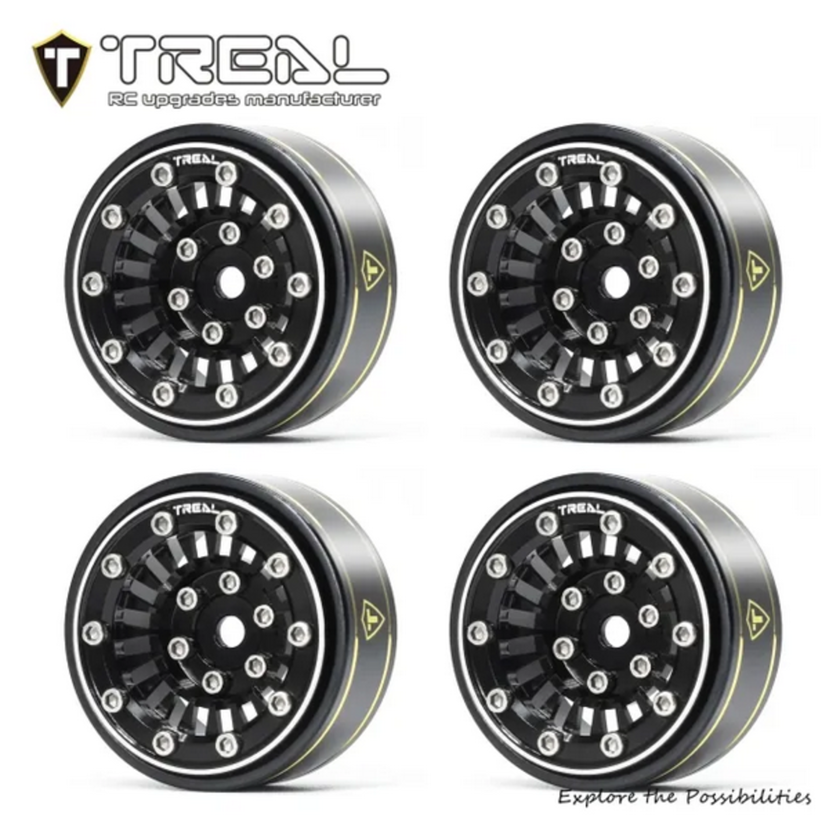 Treal #X00392SURR TREAL SCX24 Wheels 1.0'' Beadlock Wheels(4P) for 1/24 Micro RC SCX24 Bronco Gladiator C10 Deadbolt -Type C