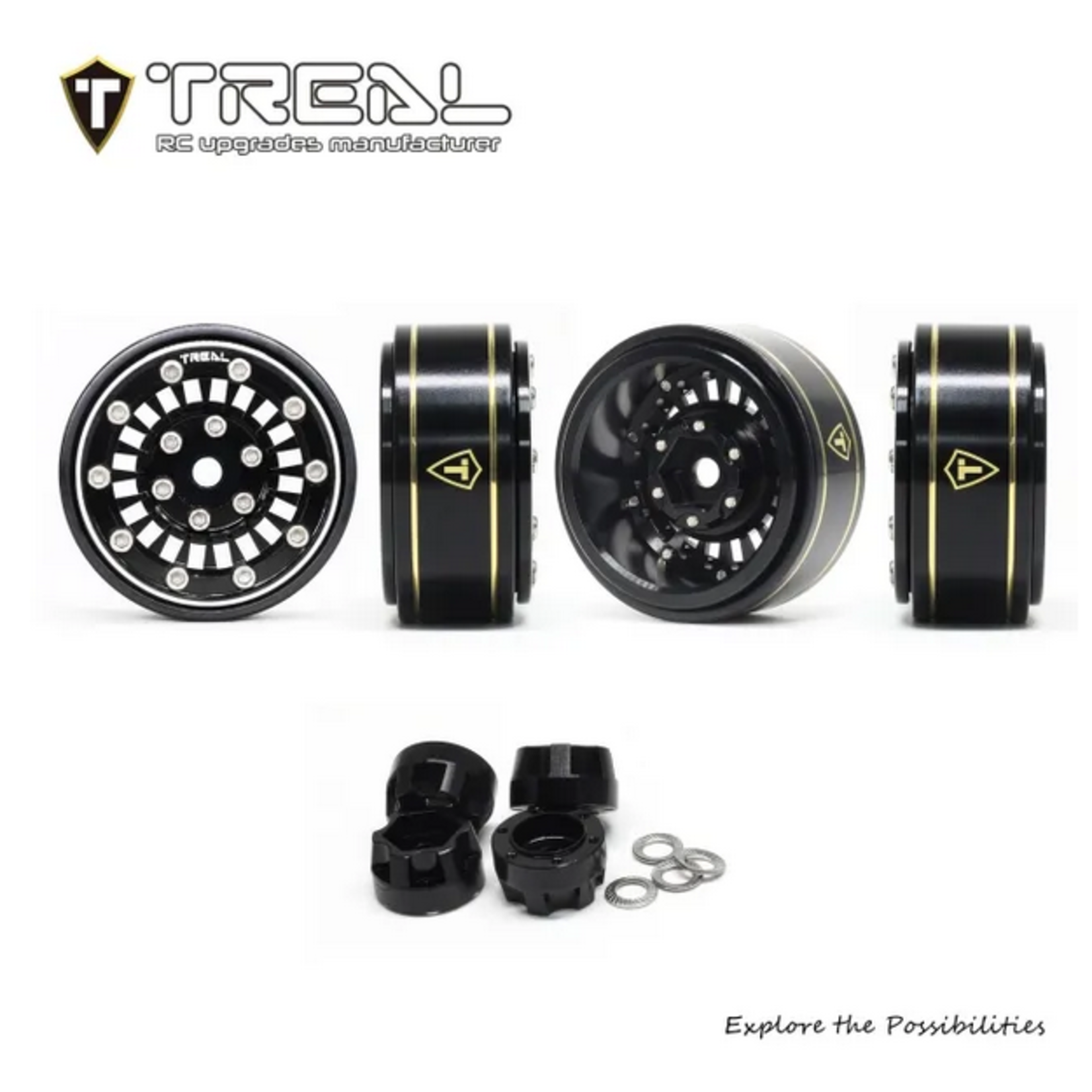 Treal #X00392SURR TREAL SCX24 Wheels 1.0'' Beadlock Wheels(4P) for 1/24 Micro RC SCX24 Bronco Gladiator C10 Deadbolt -Type C
