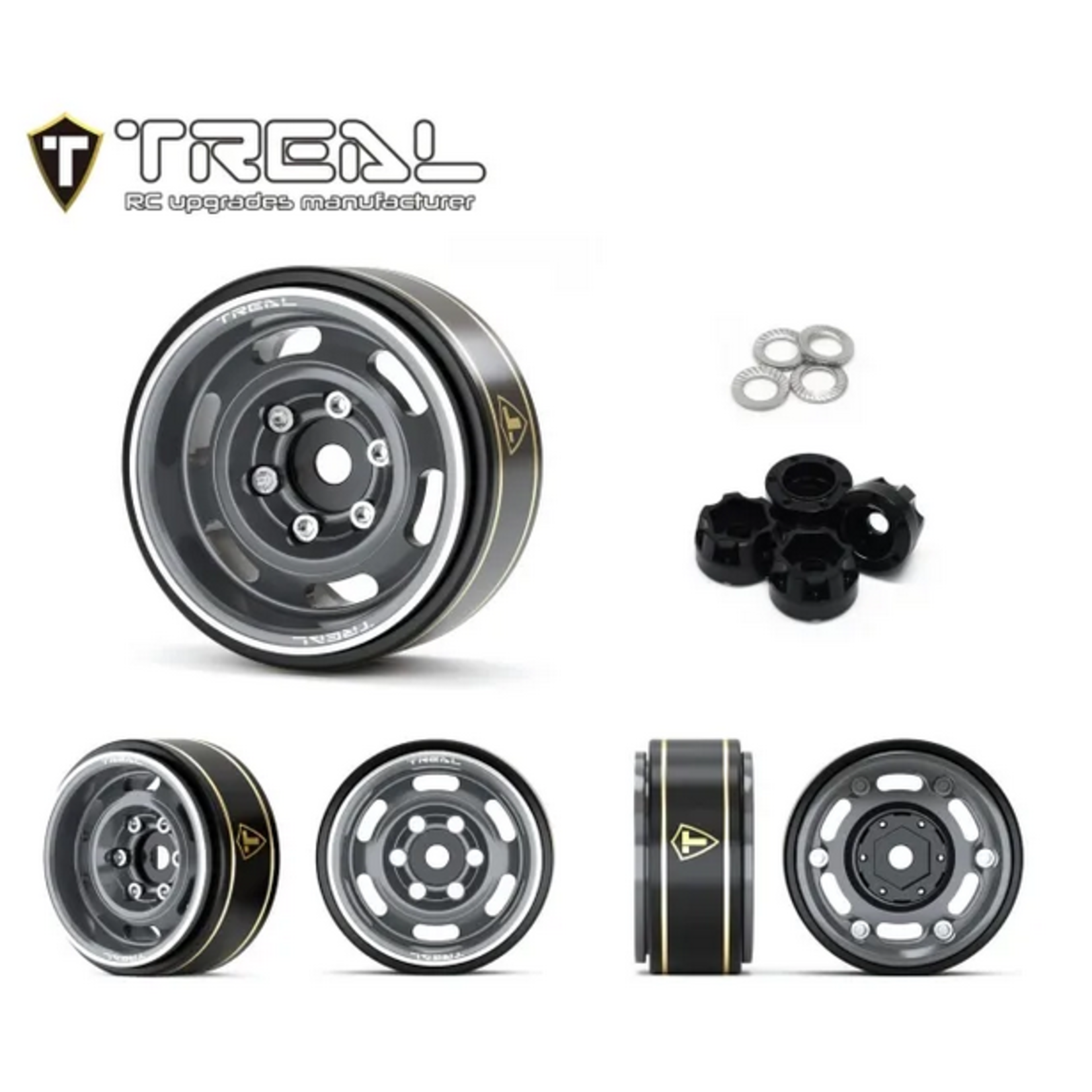 Treal #X003GZCO6Z Treal Hobby Type E 1.0" 6-Slot Beadlock Wheels (Titanium) (4) (21.9g)