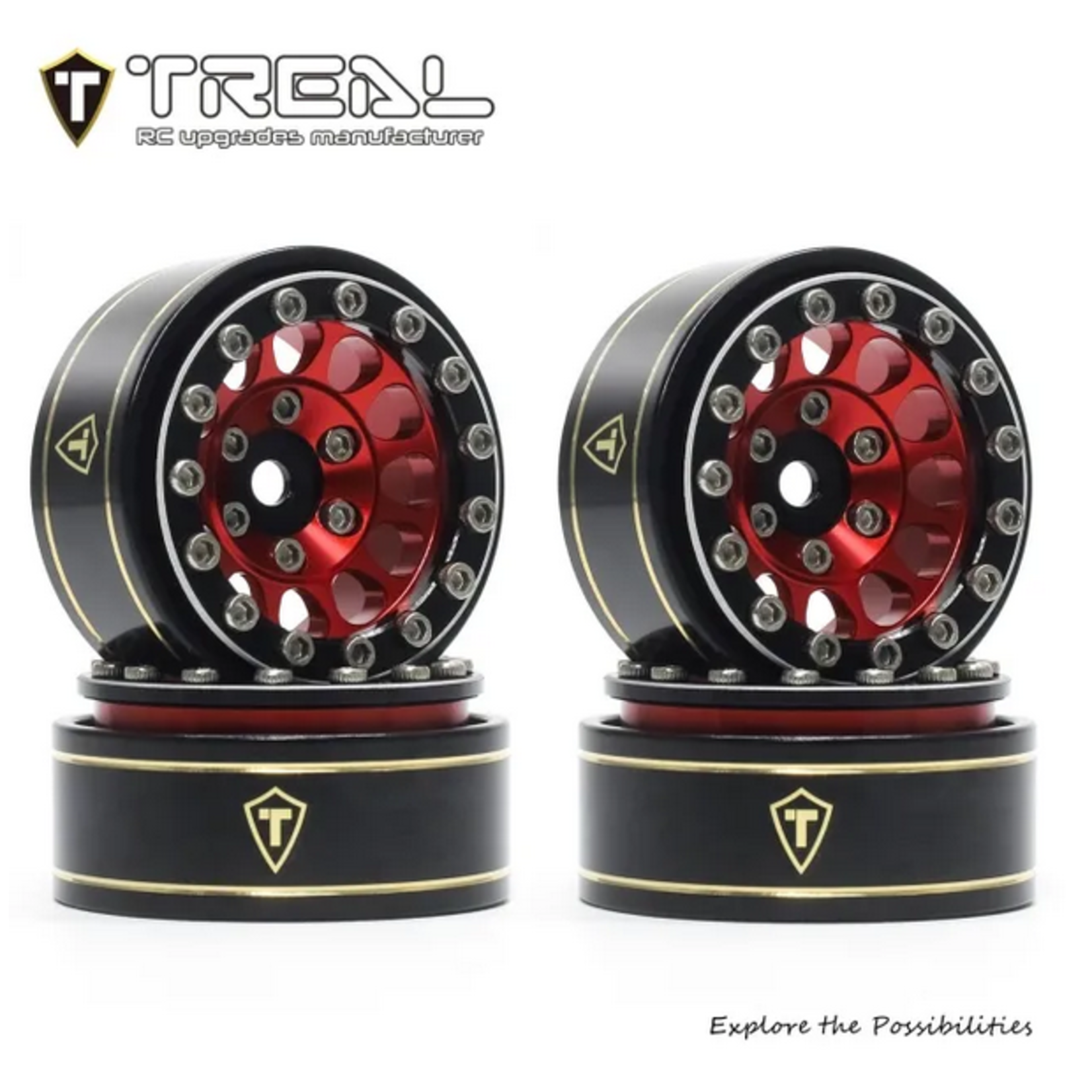 Treal #X003Z3T9EN Treal Hobby Type I 1.0" Classic 12-Spoke Beadlock Wheels (Red) (4) (27.2g)