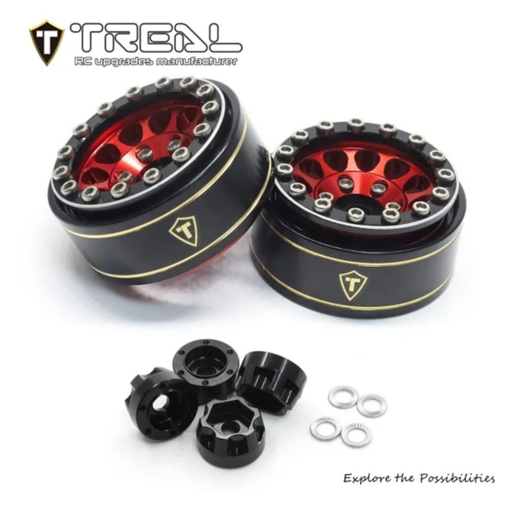 Treal #X003Z3T9EN Treal Hobby Type I 1.0" Classic 12-Spoke Beadlock Wheels (Red) (4) (27.2g)