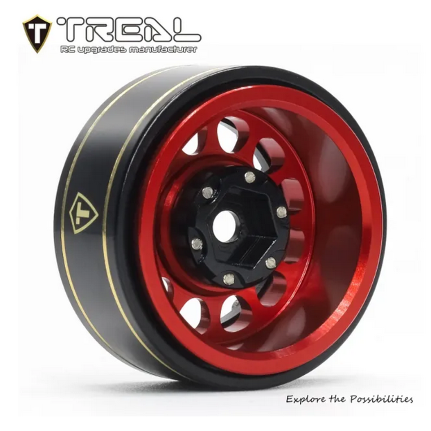 Treal #X003Z3T9EN Treal Hobby Type I 1.0" Classic 12-Spoke Beadlock Wheels (Red) (4) (27.2g)