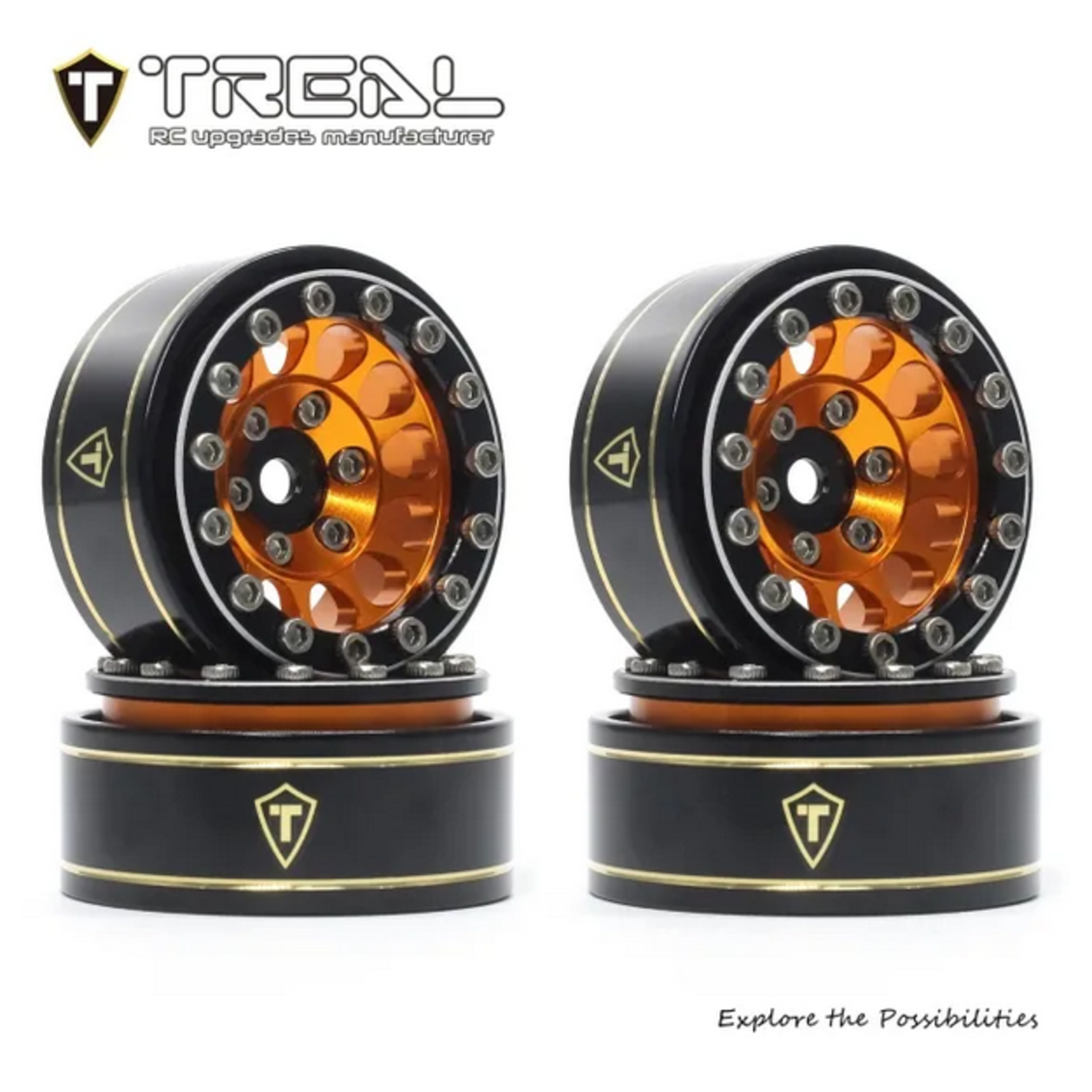 Treal #X003ZQM0Q9 Treal Hobby Type I 1.0" Classic 12-Spoke Beadlock Wheels (Orange) (4) (27.2g)