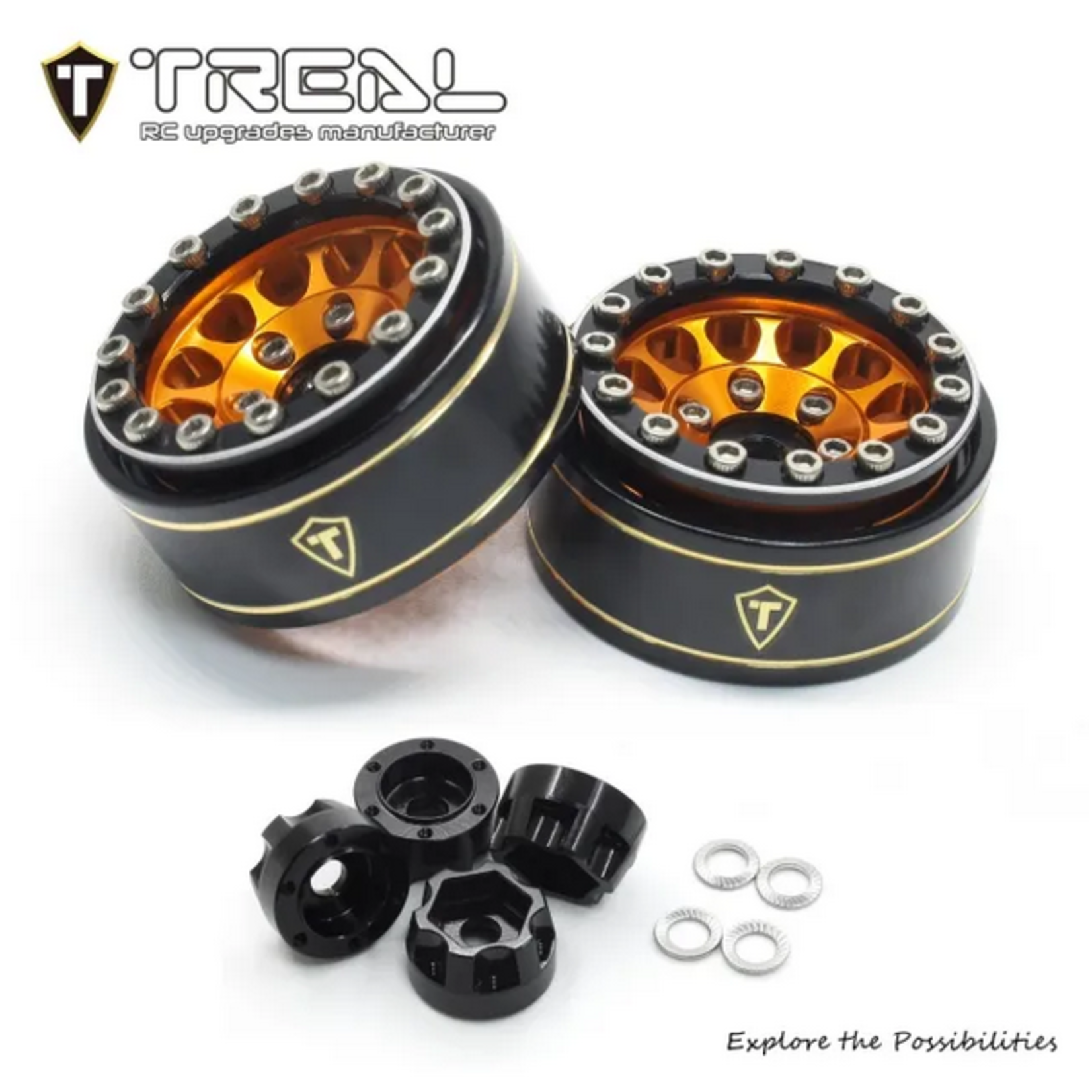 Treal #X003ZQM0Q9 Treal Hobby Type I 1.0" Classic 12-Spoke Beadlock Wheels (Orange) (4) (27.2g)