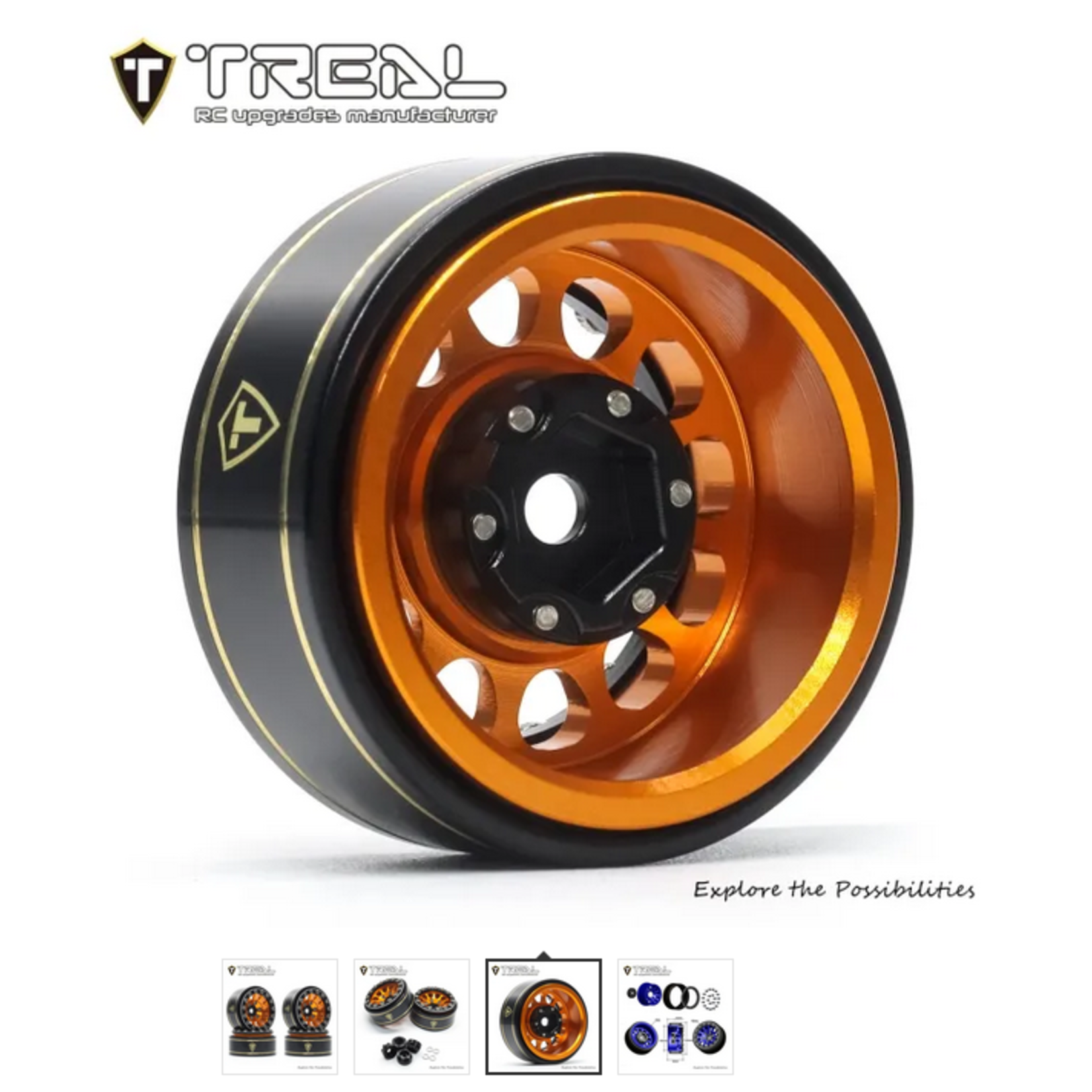 Treal #X003ZQM0Q9 Treal Hobby Type I 1.0" Classic 12-Spoke Beadlock Wheels (Orange) (4) (27.2g)