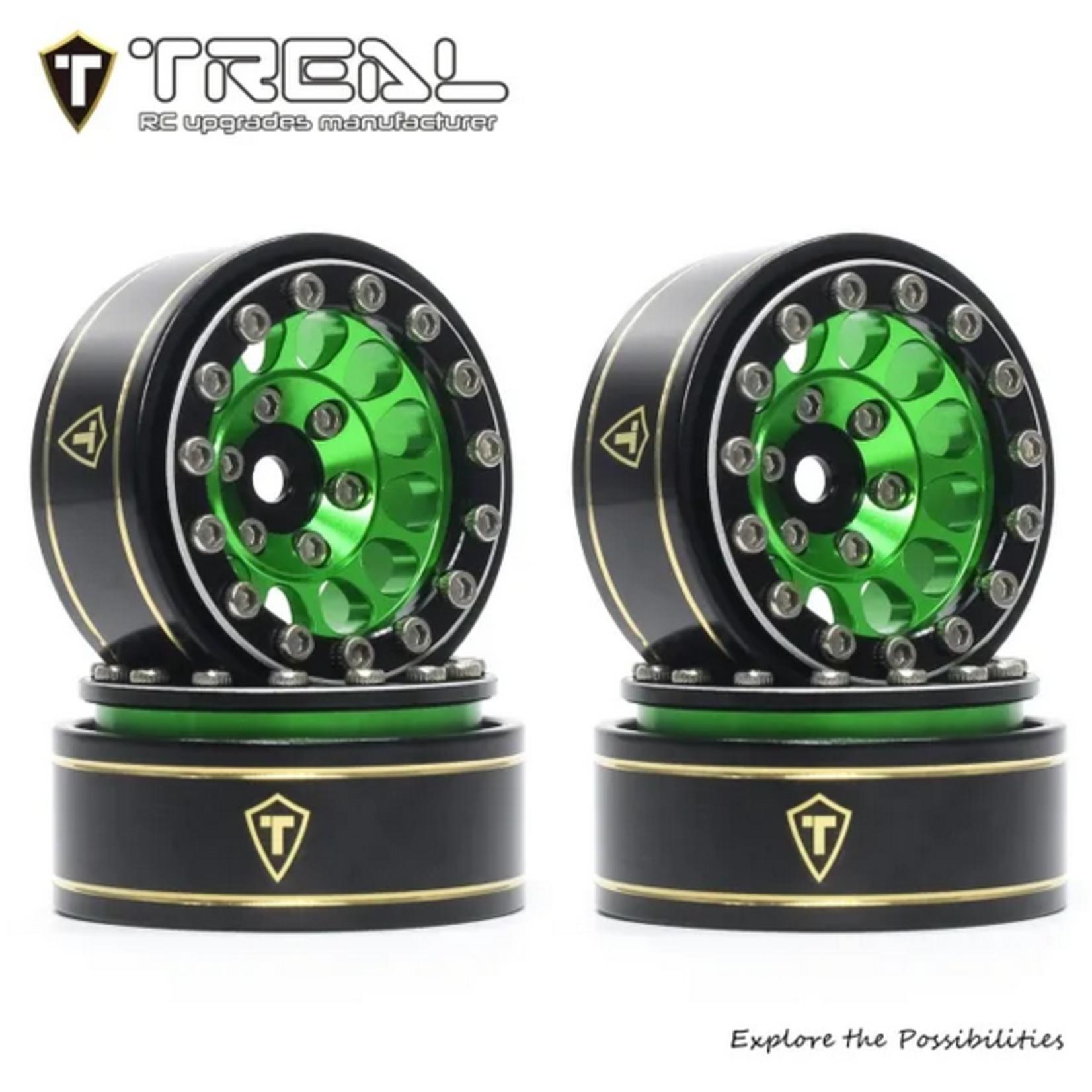 Treal #X003Z3T3X5 Treal Hobby Type I 1.0" Classic 12-Spoke Beadlock Wheels (Green) (4) (27.2g)