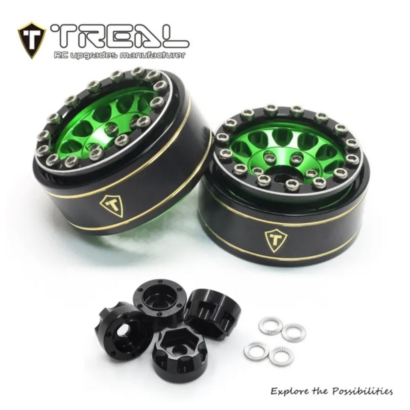 Treal #X003Z3T3X5 Treal Hobby Type I 1.0" Classic 12-Spoke Beadlock Wheels (Green) (4) (27.2g)