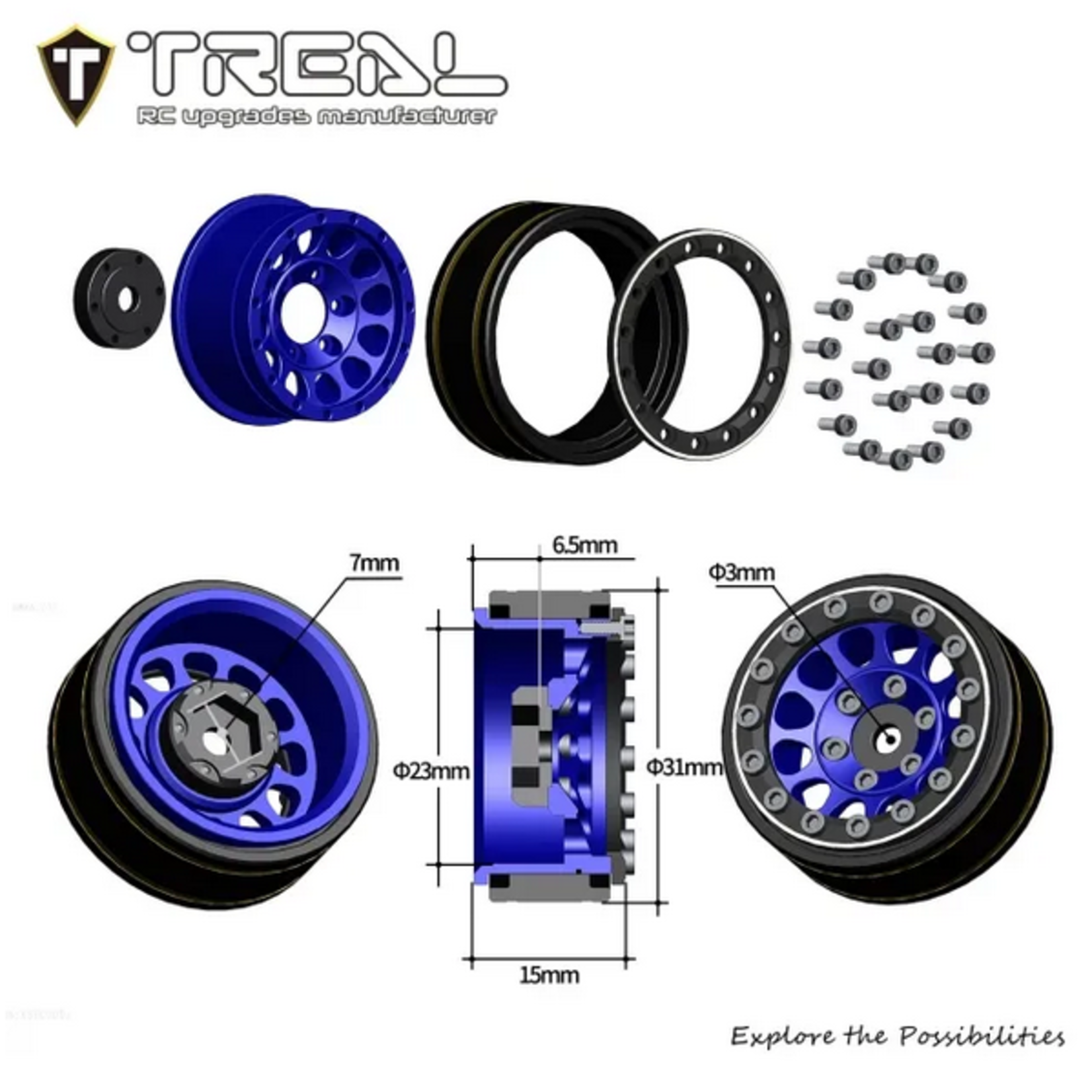 Treal #X003Z3T3X5 Treal Hobby Type I 1.0" Classic 12-Spoke Beadlock Wheels (Green) (4) (27.2g)