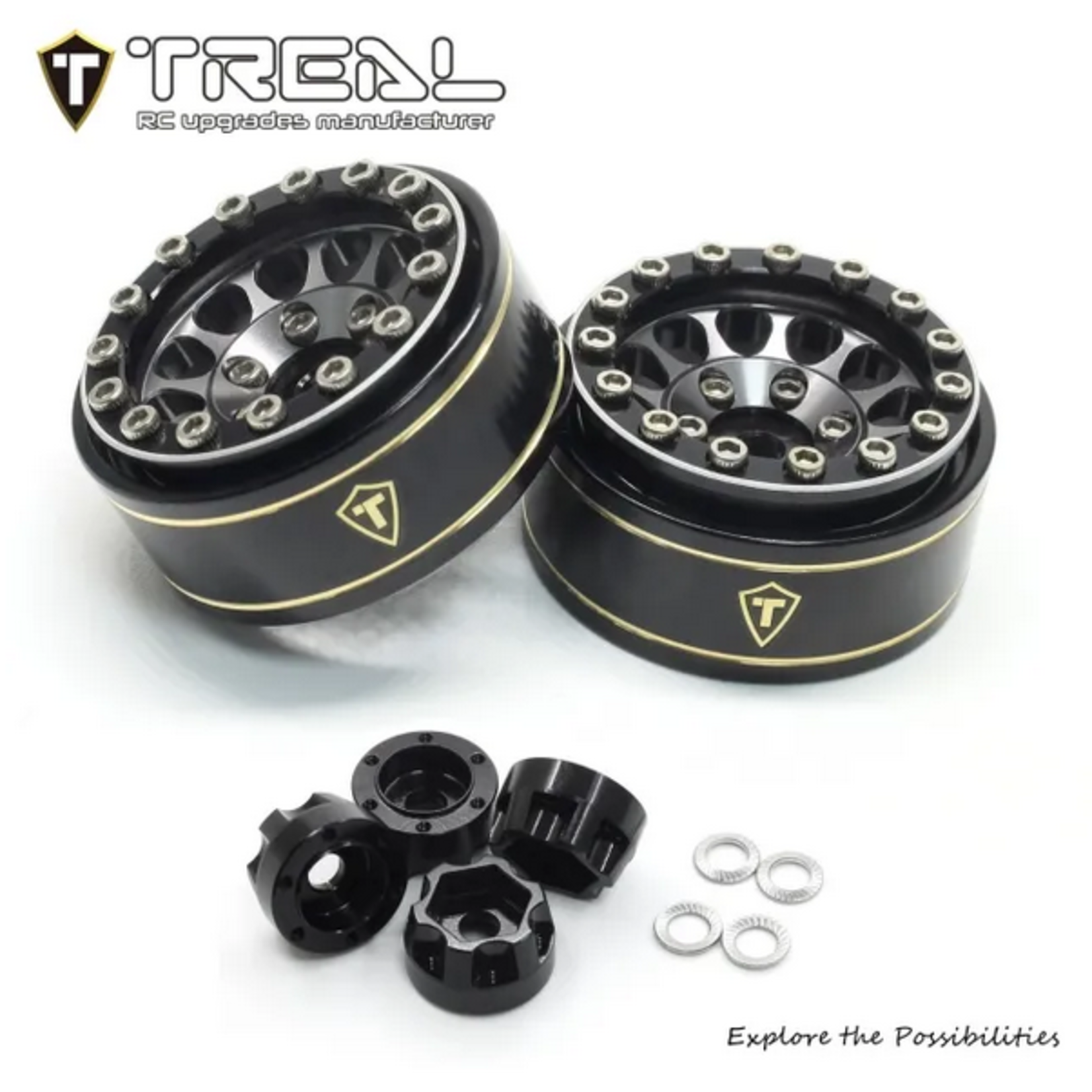 Treal #X0042BYMNF Treal Hobby Type I 1.0" Classic 12-Spoke Beadlock Wheels (Grey) (4) (27.2g)