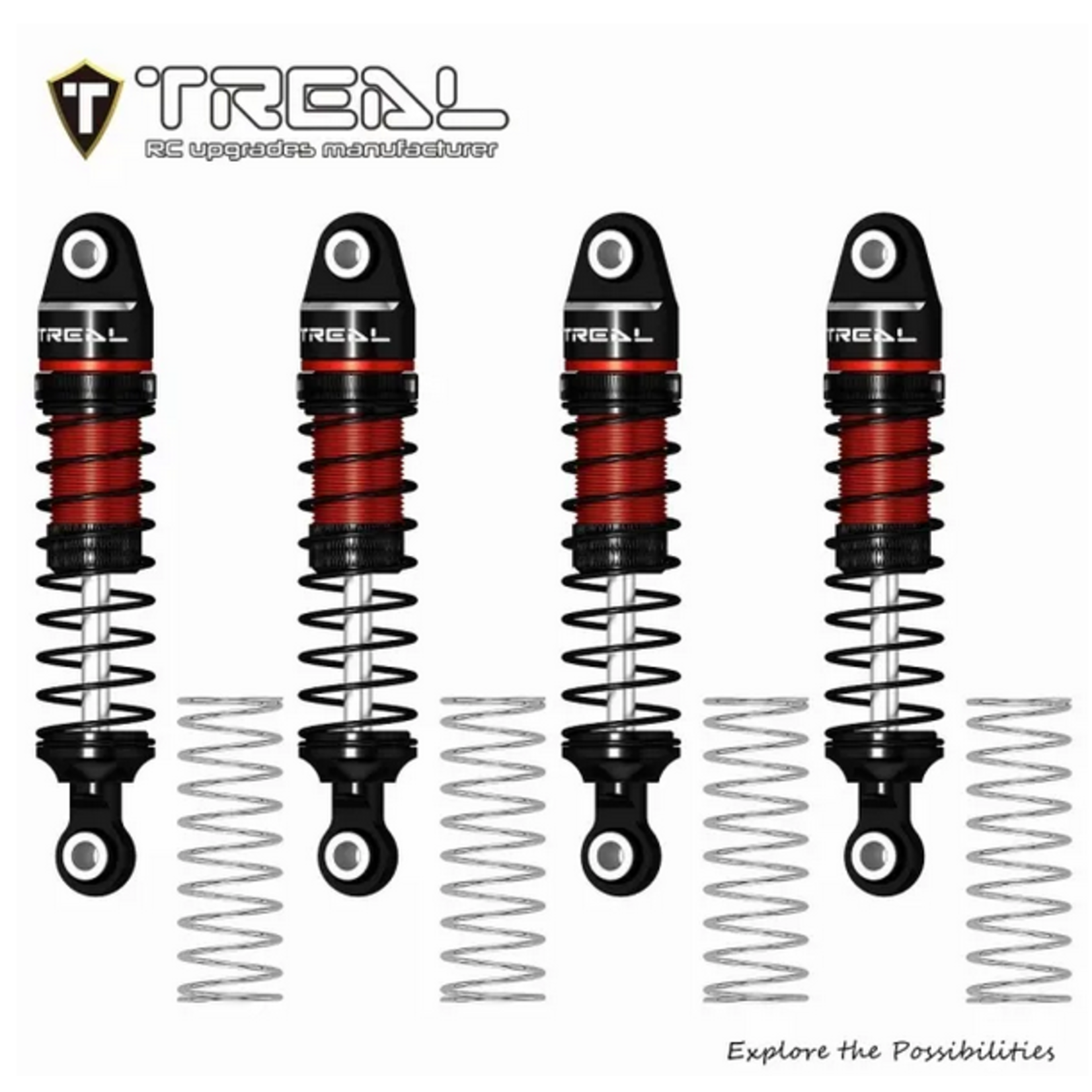 Treal #X003UW121R TREAL TRX4M Shocks 53MM Oil-filled Threaded Damper Upgrades Compatible with Traxxas 1/18 TRX4-M RC Crawler #TRX4M Shocks 53mm-Red