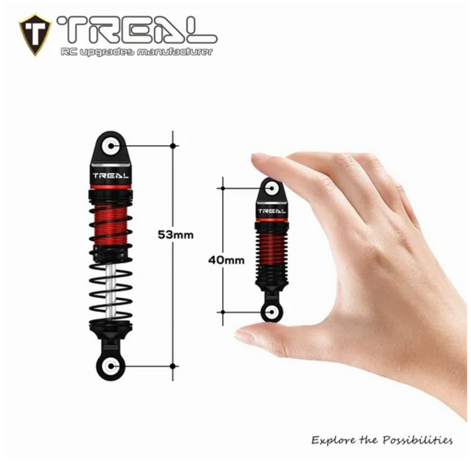 Treal #X003UW121R TREAL TRX4M Shocks 53MM Oil-filled Threaded Damper Upgrades Compatible with Traxxas 1/18 TRX4-M RC Crawler #TRX4M Shocks 53mm-Red