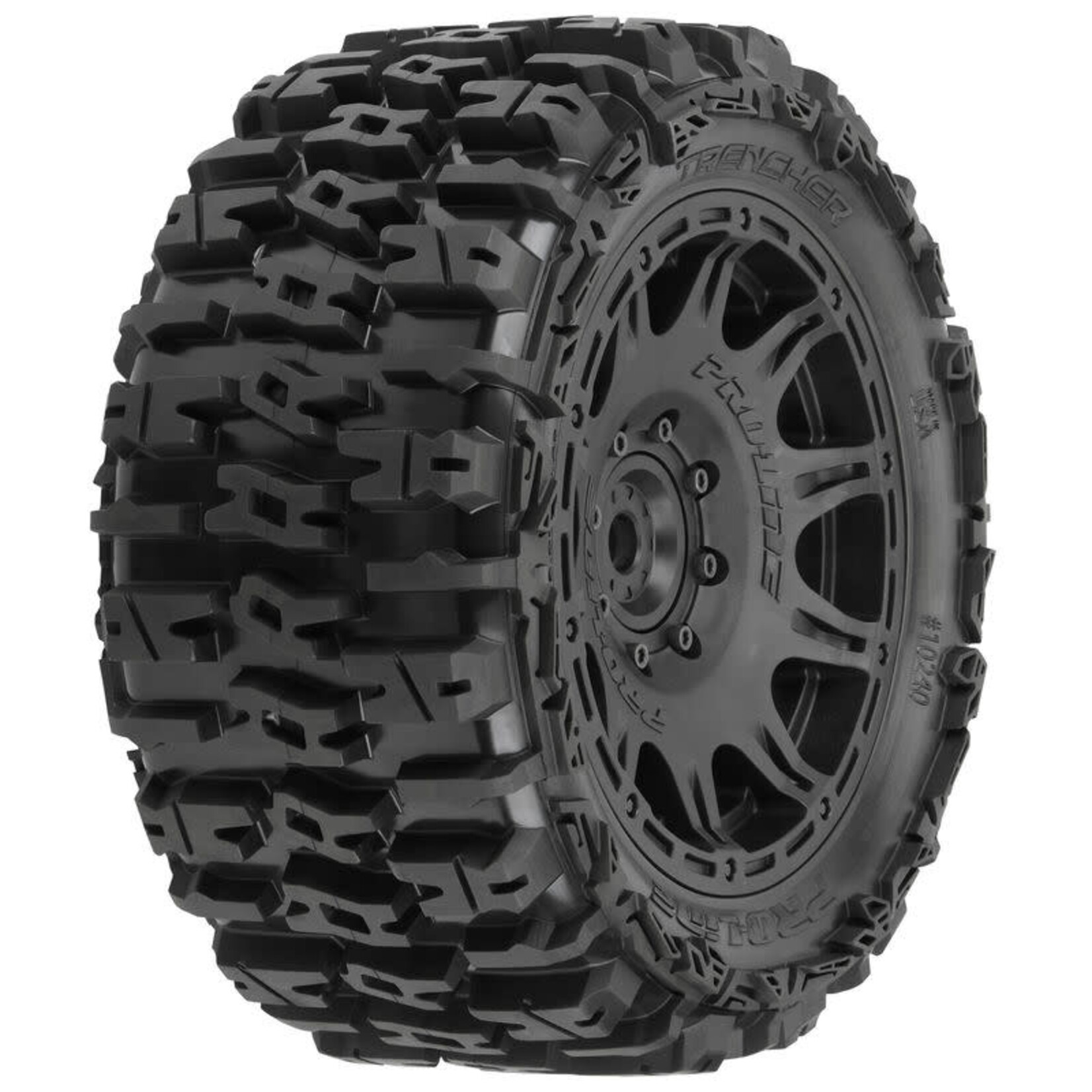 Pro-Line #PRO1024010 Pro-Line 1/6 Trencher F/R 5.7” Tires Mounted 24mm Black Raid 8x48 Hex (2)