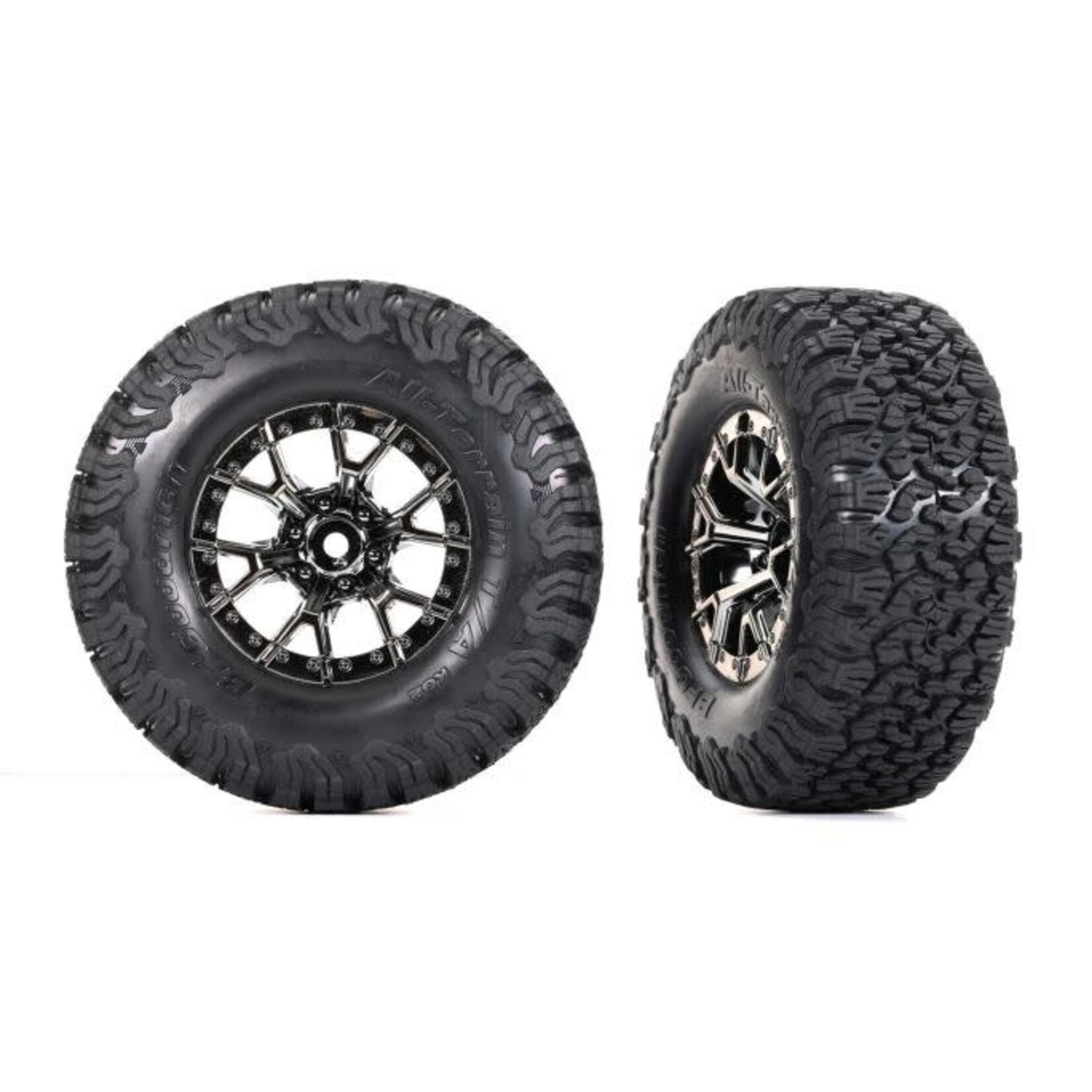 Traxxas #10187-BLKCR  Traxxas Tires & wheels, assembled, glued (Ford Raptor R black chrome wheels, BFGoodrich® All-Terrain™  T/A® KO2 tires, foam inserts) (2) (4WD front/rear, 2WD rear)