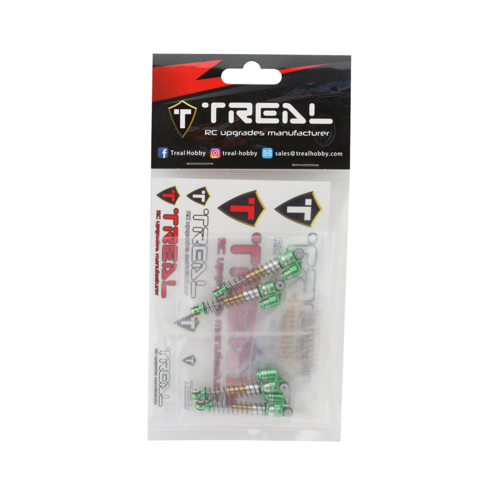 Treal #X003A89VS7  Treal Hobby Axial SCX24 Aluminum Long Travel Threaded Shocks (Green) (4) (43mm)