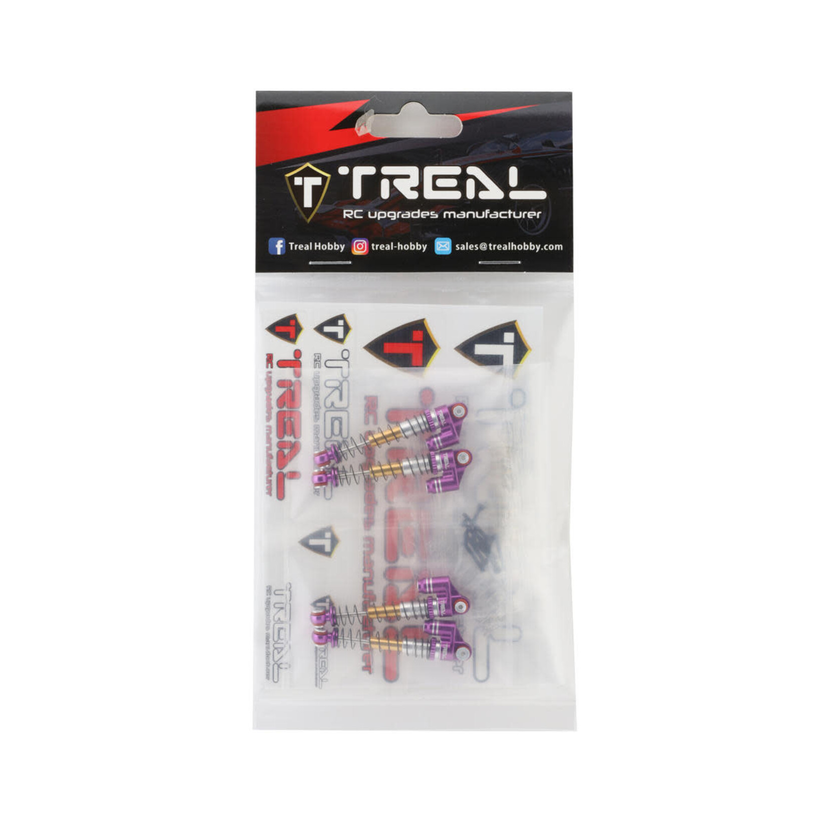 Treal #X003A8DJBR Treal Hobby Axial SCX24 Aluminum Long Travel Threaded Shocks (Purple) (4) (43mm)