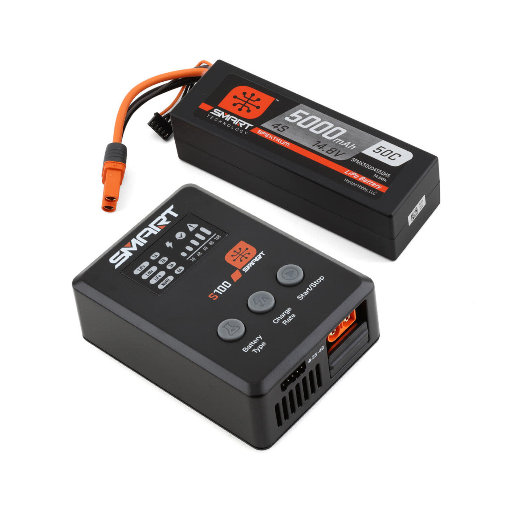 Spektrum #SPMX-1035 Spektrum Smart Powerstage Surface Bundle: 5000mAh 4S 50C LiPo Battery (IC5) / 100W S100 Charger