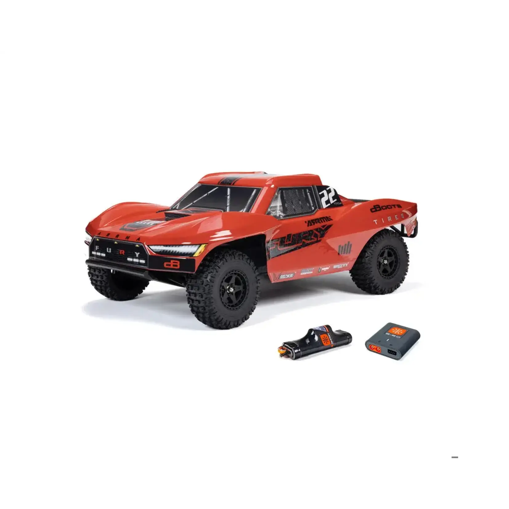 ARA3221ST1 Arrma Fury 2WD MEGA 550 RTR Brushed 1 10 Off Road Short Course Truck Red w SLT2 2.4GHz Radio Battery Charger Hobby Time RC