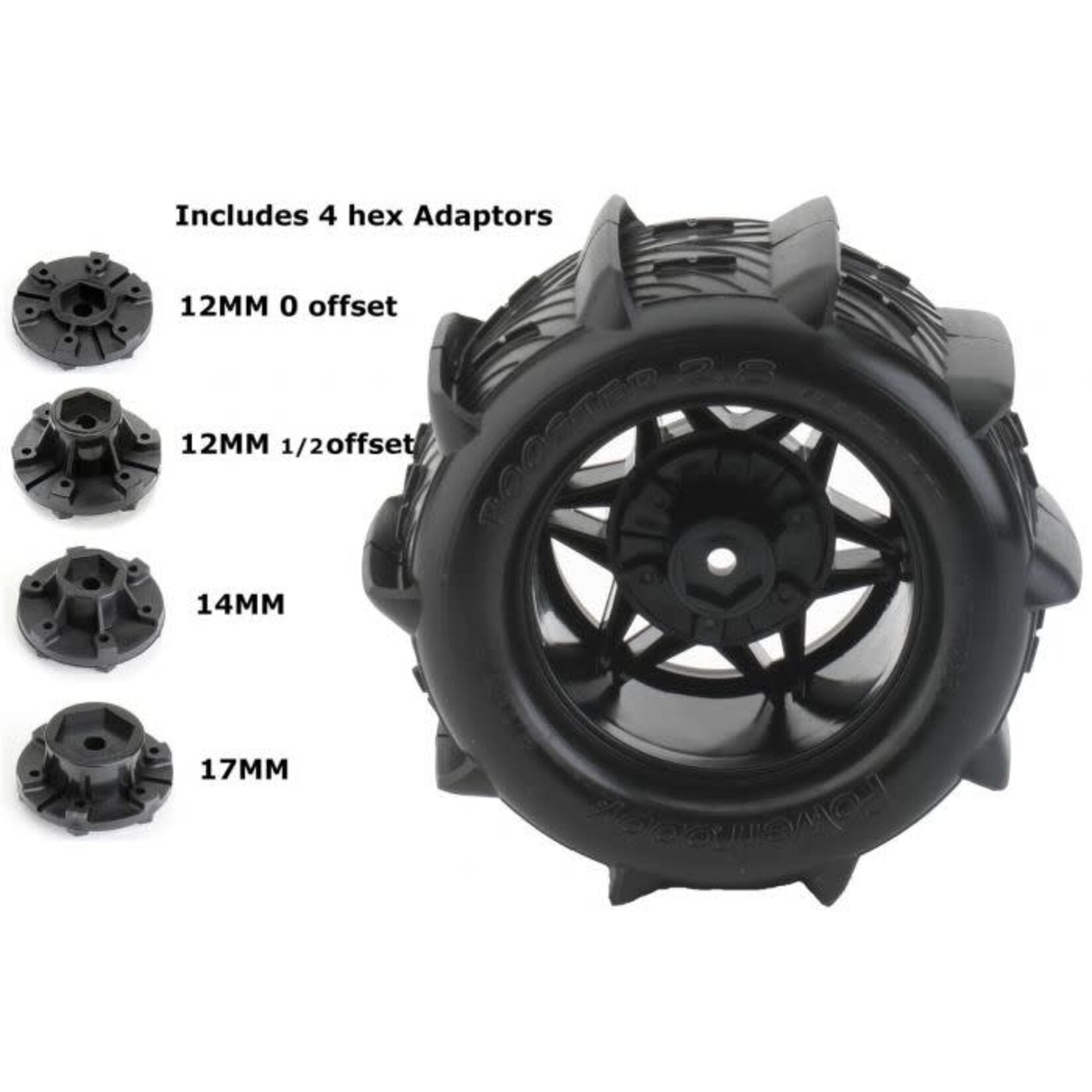 Power Hobby #PHT2187 Power Hobby 1/10 Rooster 2.8" Belted Paddle Sand/Snow Tires, Mounted, w/ 12mm, 14mm, 17mm Adapters