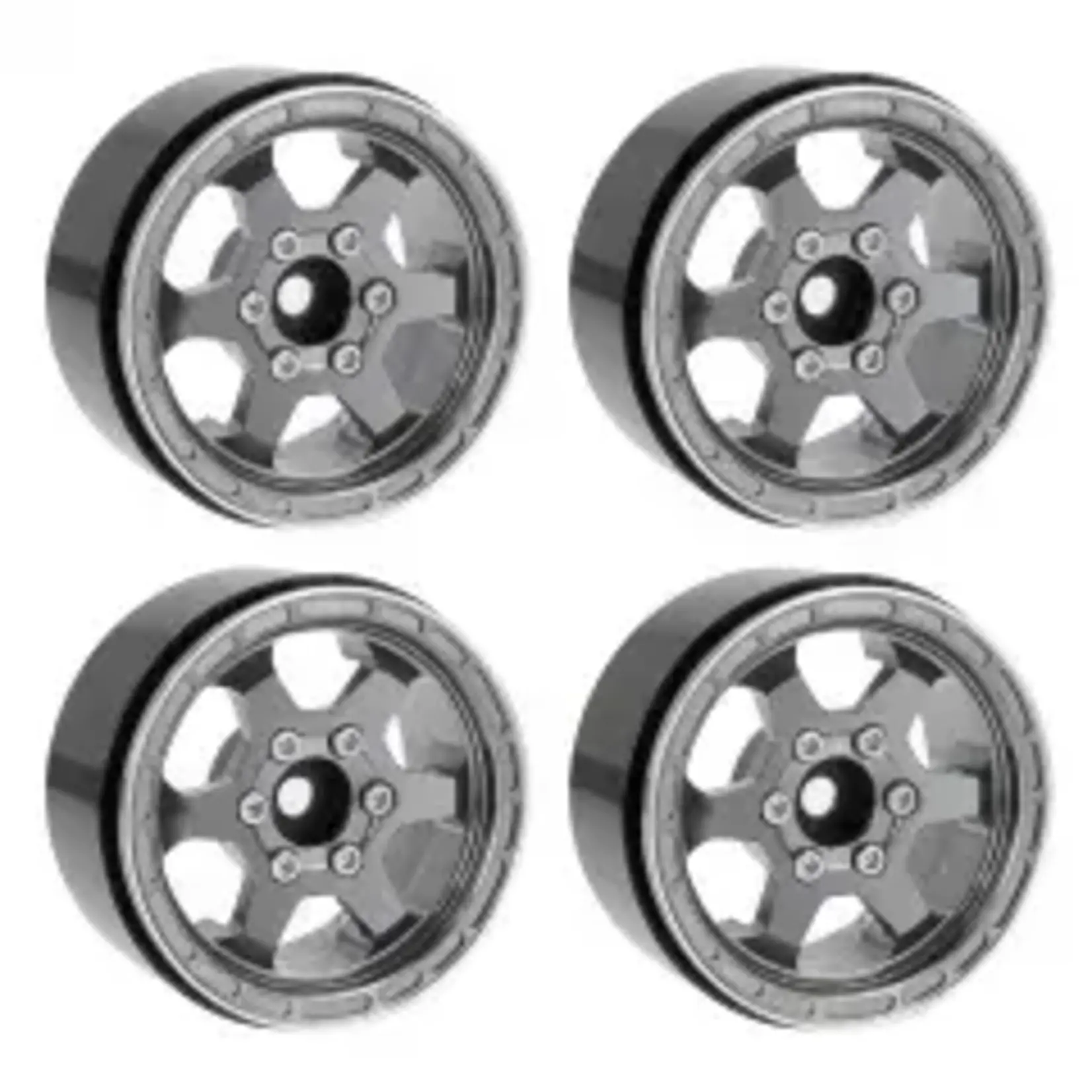 Treal #X0037KMNKB TREAL 1.9" Aluminum Beadlock Wheels (4) Scale-Look Concave Six Spoke Rim Crawler Wheels for 1/10 RC Trucks-Type H, Gray