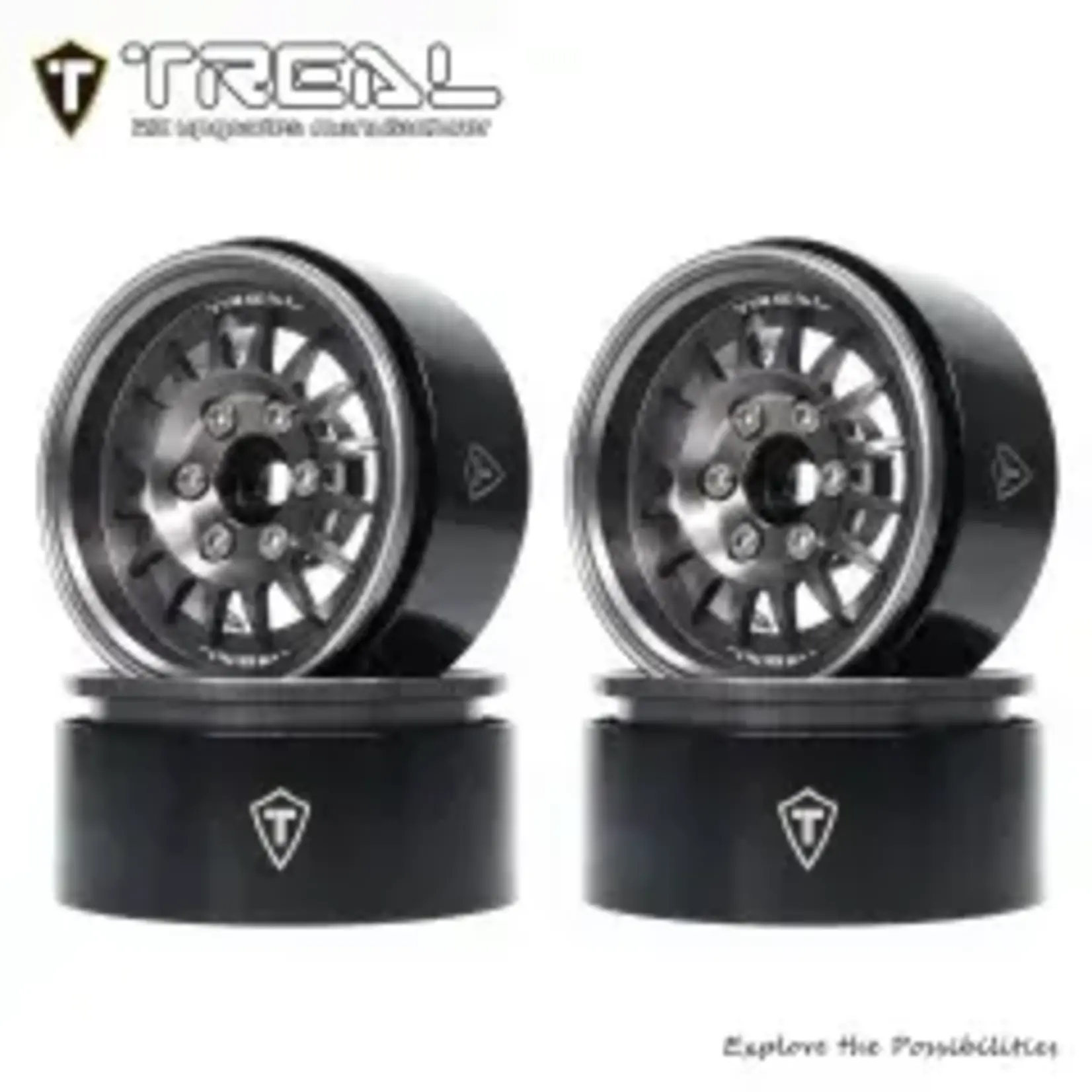 Treal #X0041QMN7D TREAL 1.9 Beadlock Wheel Rims Heavy Duty Multi Spoke CNC 1.9 Inch Wheels(4P) for 1:10 RC Crawler TRX-4 SCX10 III SCX10 PRO SCX10 II -Type N, Gray