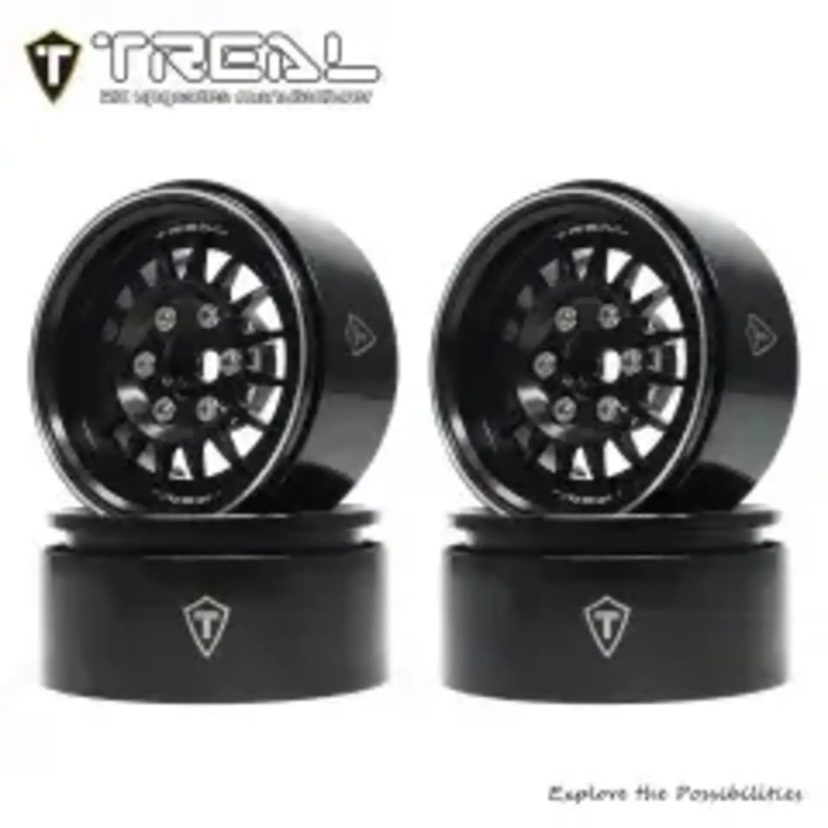 Treal #X0041QEQU5 TREAL 1.9 Beadlock Wheel Rims Heavy Duty Multi Spoke CNC 1.9 Inch Wheels(4P) for 1:10 RC Crawler TRX-4 SCX10 III SCX10 PRO SCX10 II -Type N, Black