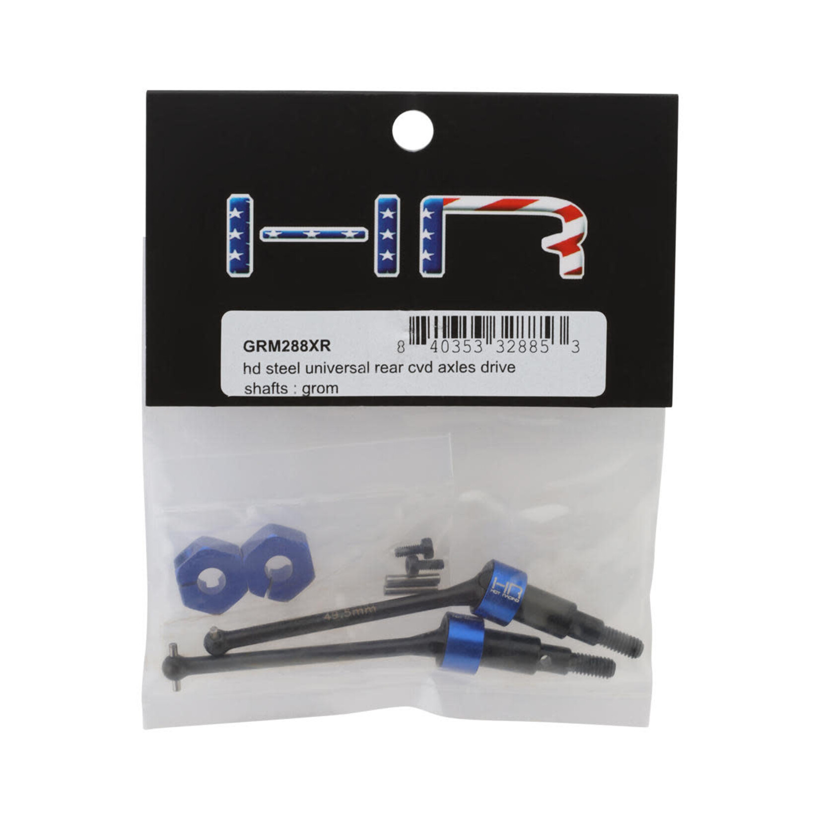 Hot Racing #GRM288XR Hot Racing Arrma Grom HD Steel Rear Drive Shaft Set (Blue) (2) (49.5mm)