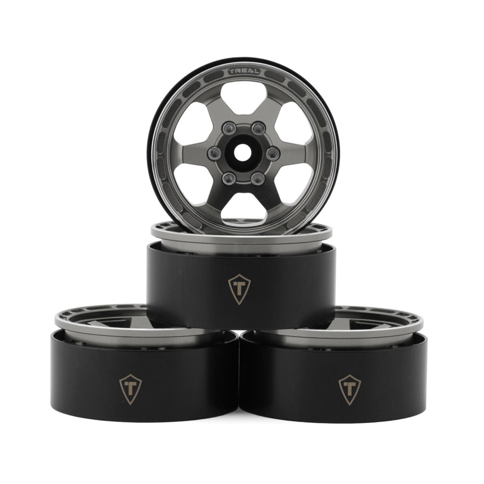 Treal #X0037KMNKB TREAL 1.9" Aluminum Beadlock Wheels (4) Scale-Look Concave Six Spoke Rim Crawler Wheels for 1/10 RC Trucks-Type H, Gray