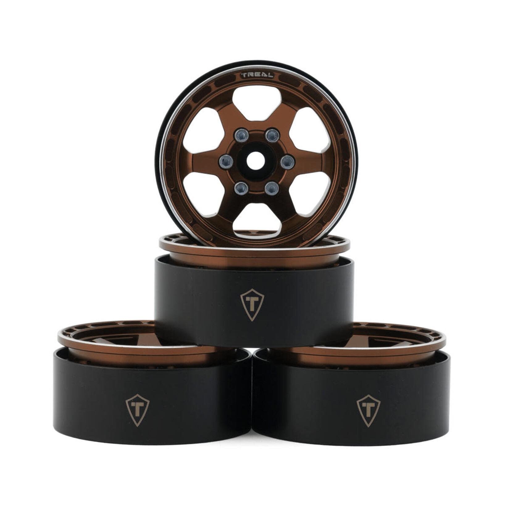 Treal #X0037KWQUD TREAL 1.9" Aluminum Beadlock Wheels (4) Scale-Look Concave Six Spoke Rim Crawler Wheels for 1/10 RC Trucks-Type H, Copper
