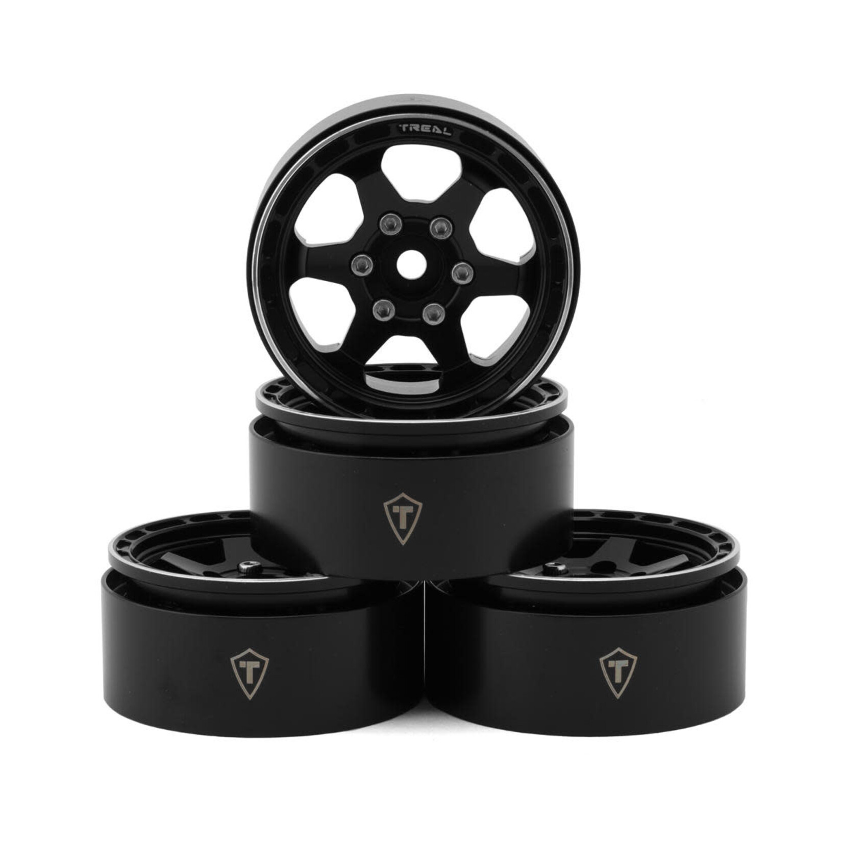 Treal #X0037KUBK5 TREAL 1.9" Aluminum Beadlock Wheels (4) Scale-Look Concave Six Spoke Rim Crawler Wheels for 1/10 RC Trucks-Type H, Black