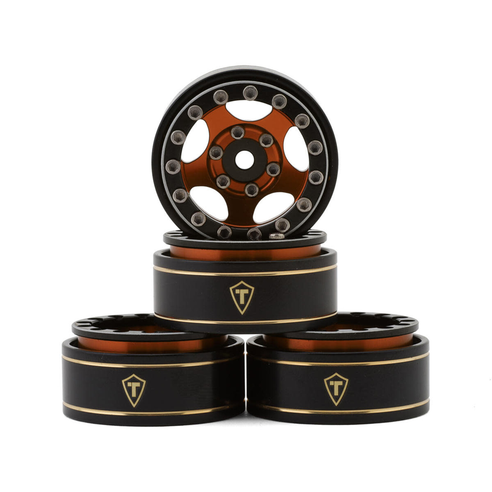 Treal #X0042U4XIF Treal Hobby Type B 1.0" 5-Spoke Beadlock Wheels (Black/Orange) (4) (22.4g)