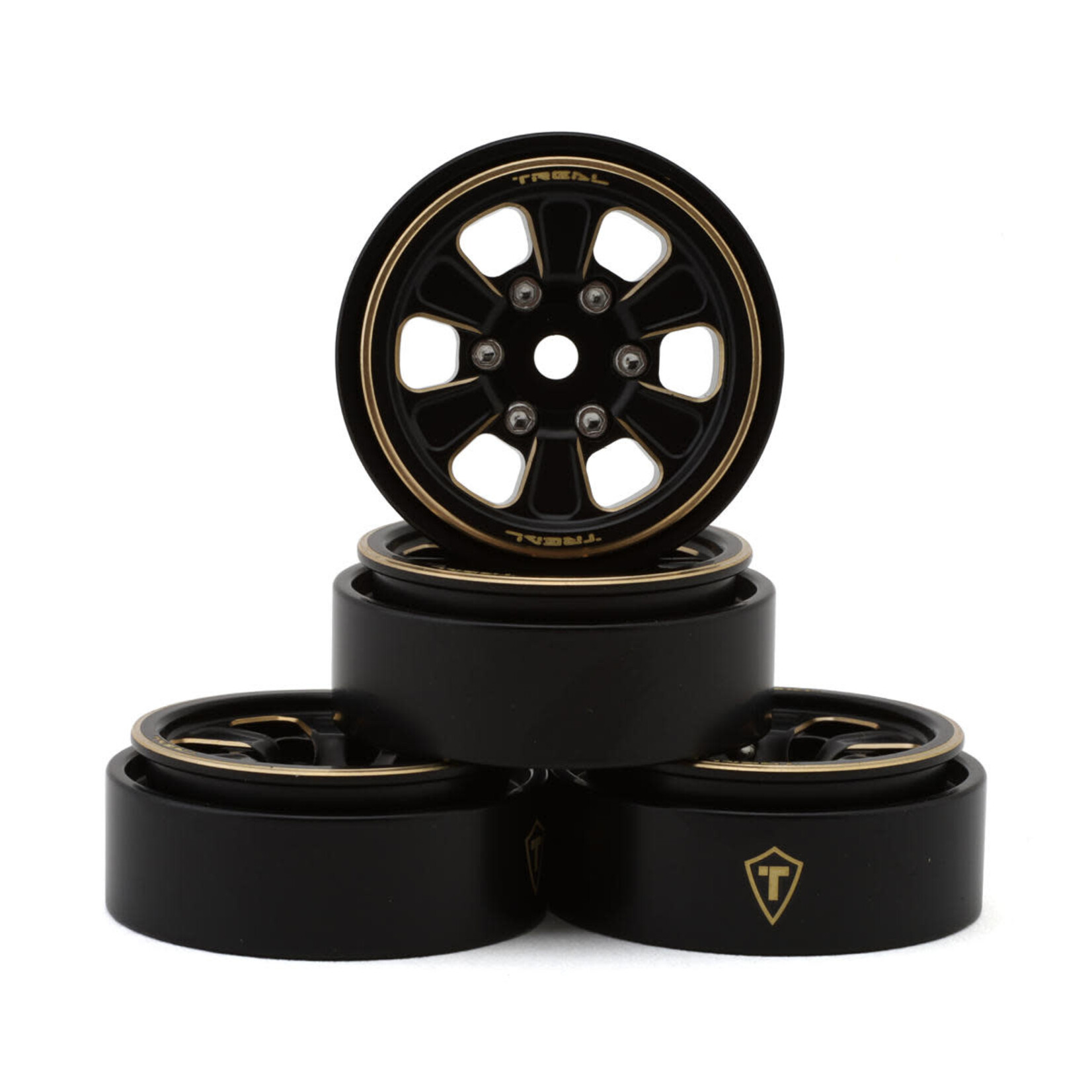 Treal #X003FMJ1V5 Treal Hobby Type B 1.0" 6-Spoke Brass Beadlock Wheels (Black) (4) (38.7g)