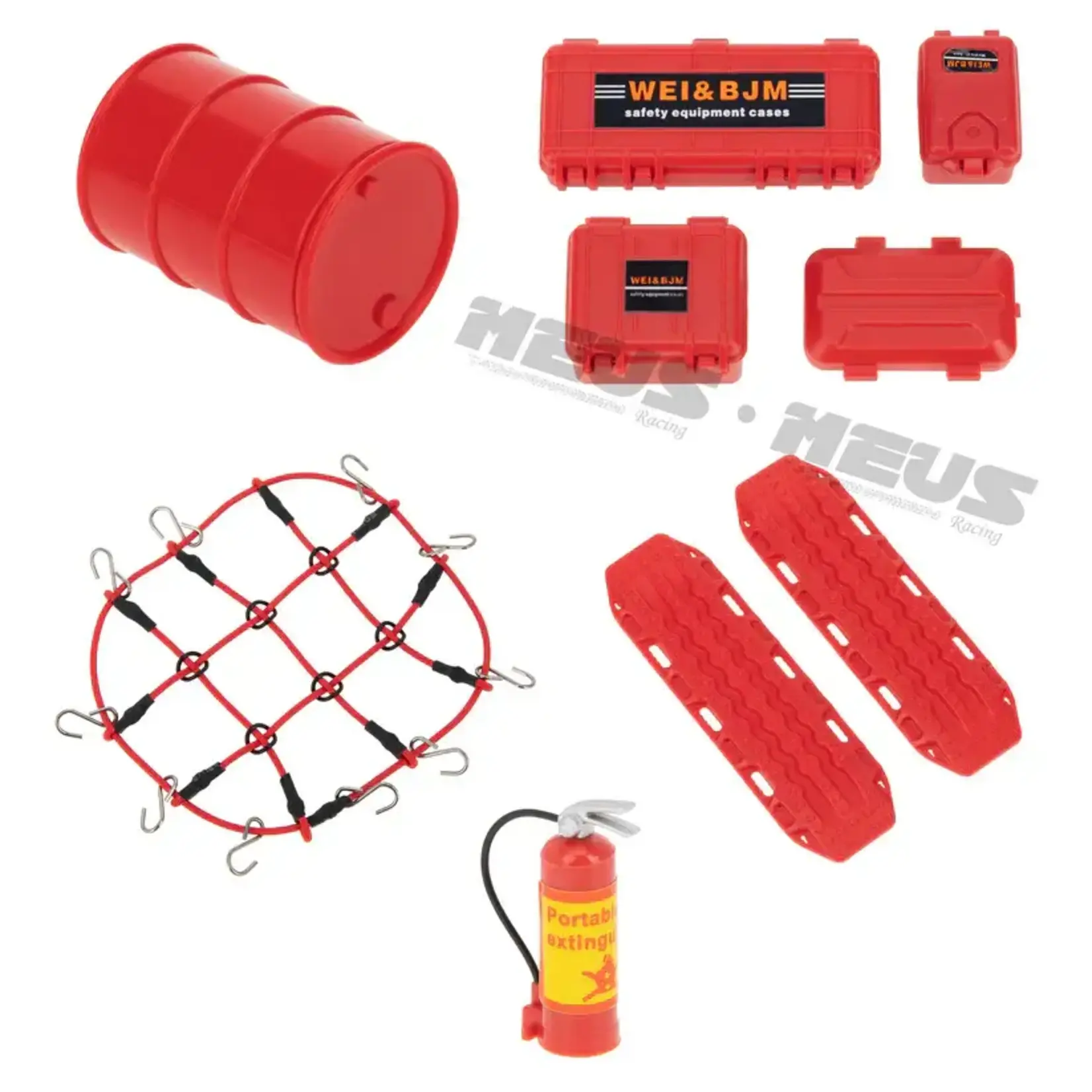 Meus Racing #HD0067-SCX24-D-RED Meus Racing Decoration Parts Plastic Oil Drum Luggage Traction Board Ramps Restoring Sand Ladder Luggage Net for 1/18 TRX4M & 1/24SCX24 - RED