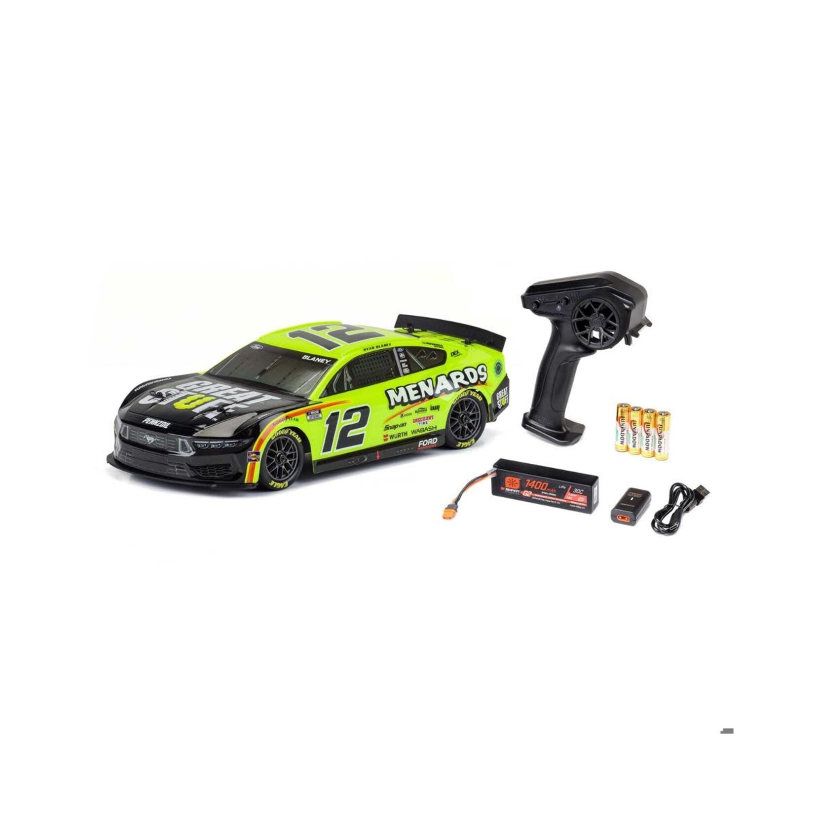Losi #LOS1122412 Losi 1/12 NASCAR AWD RTR Race Car w/Ryan Blaney #12 Menards 2024 Ford Mustang Body & 2.4GHz Radio