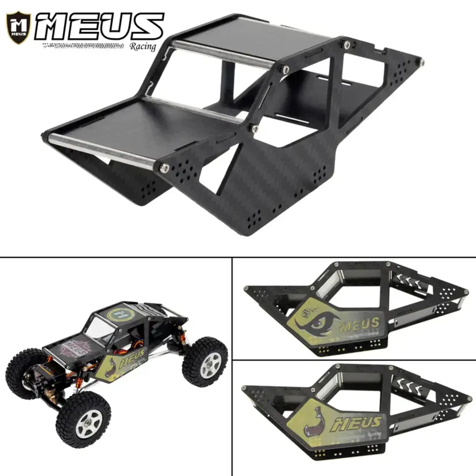 Meus Racing #HD0008-SCX24-LCG-RIPPER-CAGE  Meus Racing 1/24 Carbon Fiber Cage Body Shell For Axial SCX24 C10 JLU Ford Bronco