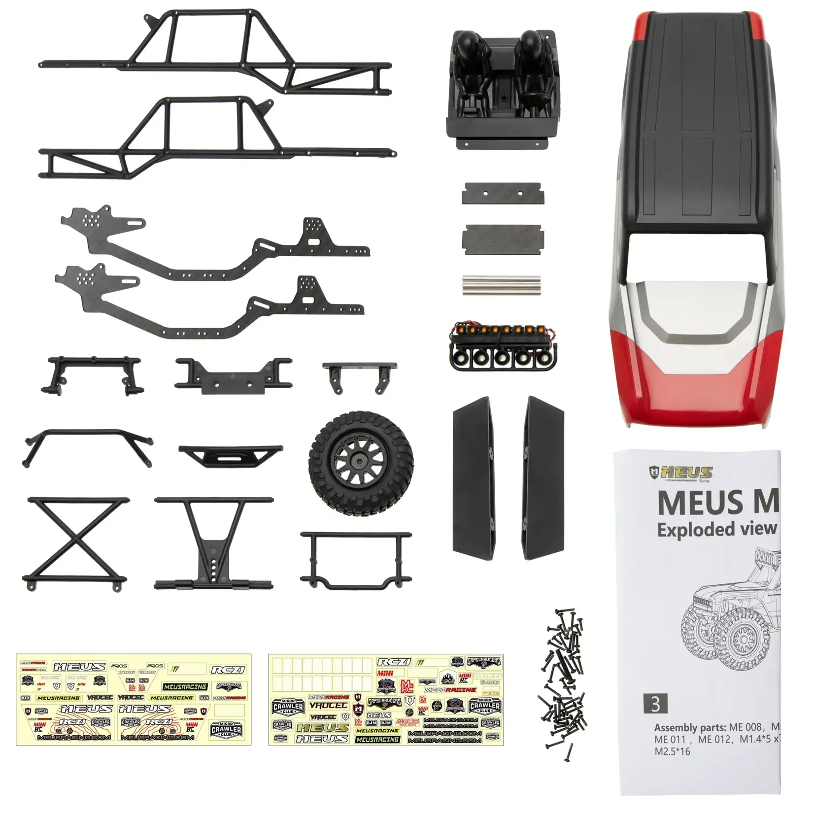 Meus Racing #HD-MB24-RED  MEUS Racing MB24 Body 5.2in 132MM Axial Shell Body ABS+Nylon Carbon Fiber Frame For 1/24 Axial SCX24 Bronco Deadbolt JLU B-17 C10 - RED
