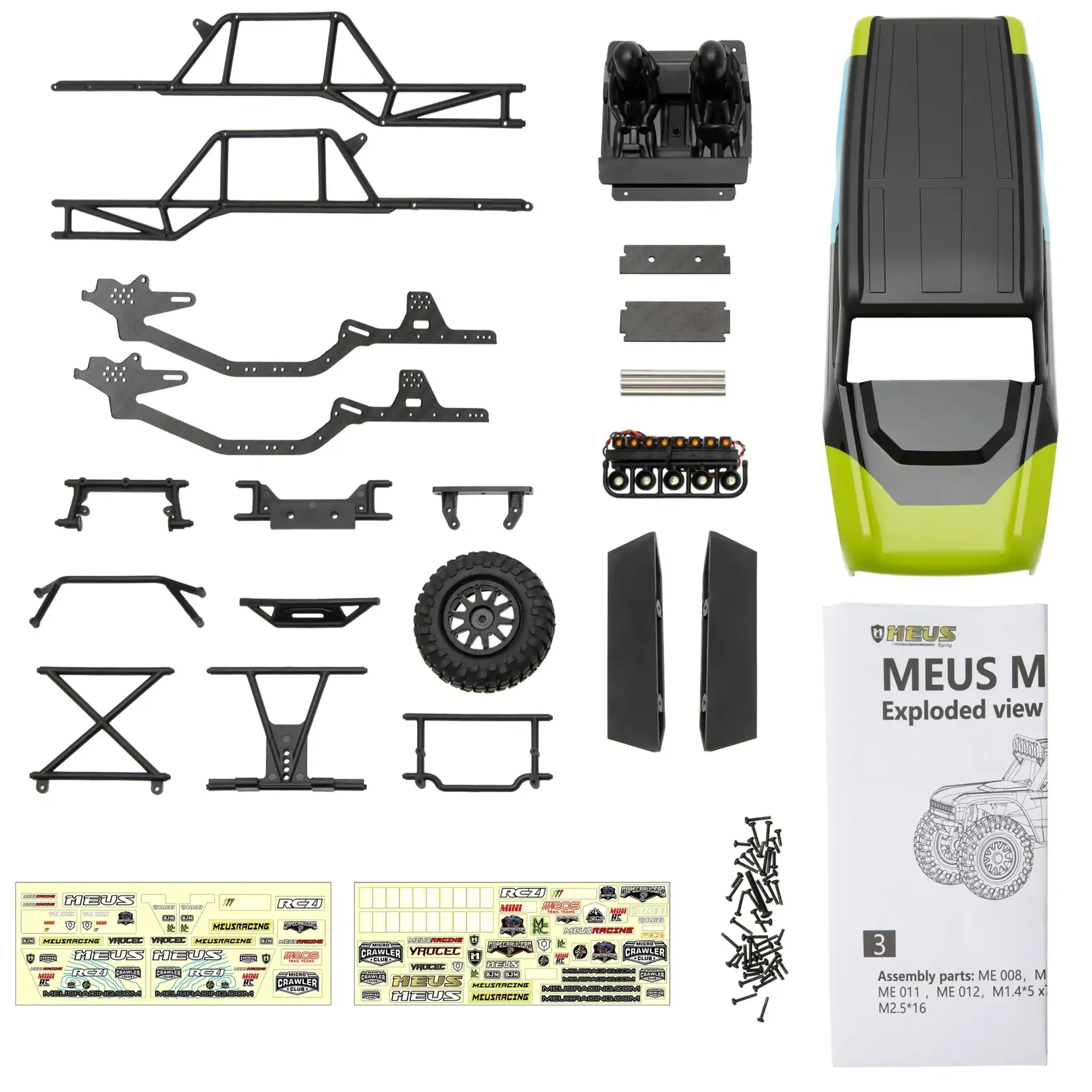 Meus Racing #HD-MB24-GRN  MEUS Racing MB24 Body 5.2in 132MM Axial Shell Body ABS+Nylon Carbon Fiber Frame For 1/24 Axial SCX24 Bronco Deadbolt JLU B-17 C10 - GREEN