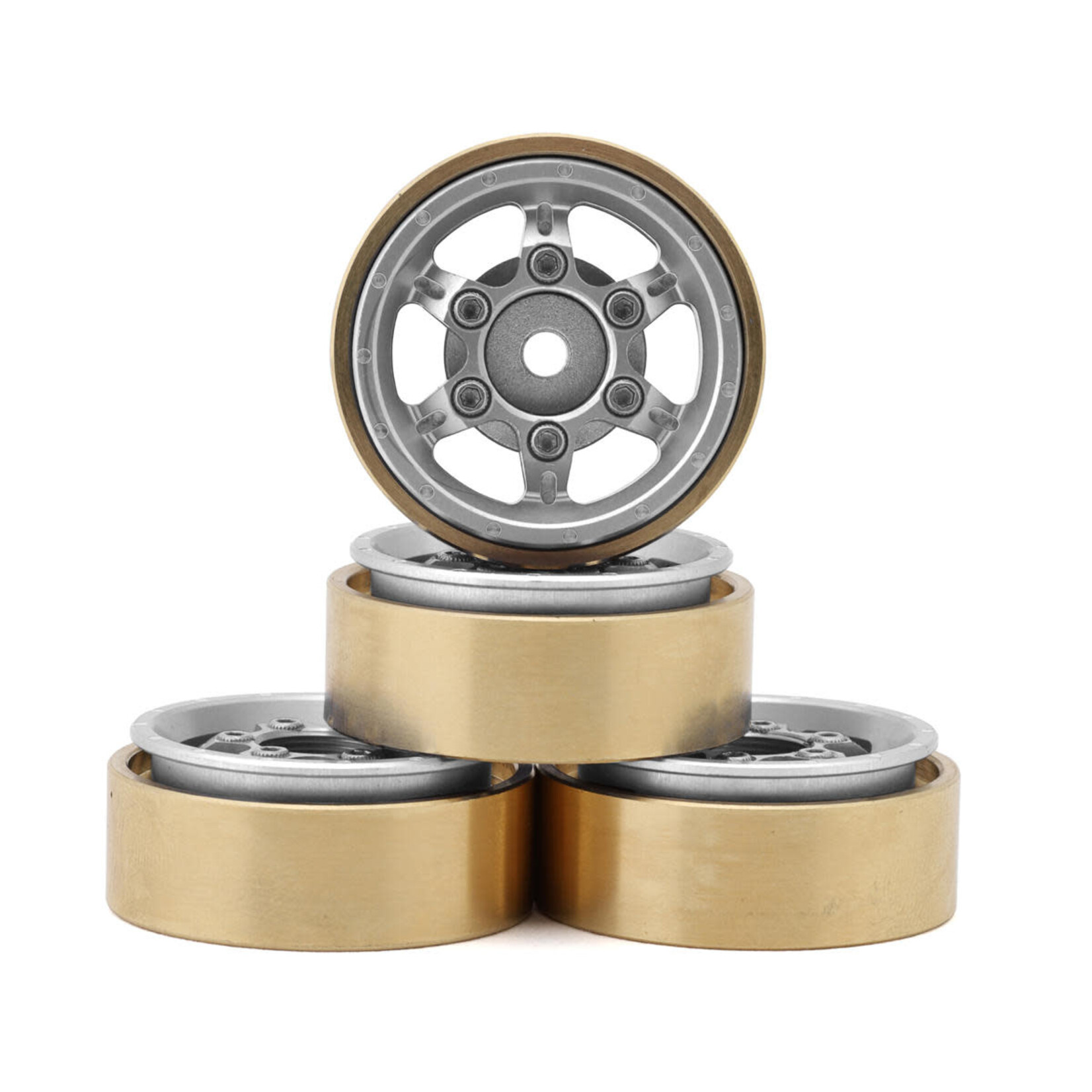 Samix #SAMSCX24-6670-S Samix SCX24 Aluminum & Brass Adjustable Offset 1.0" Beadlock Wheels (Silver) (4) (23.75g)