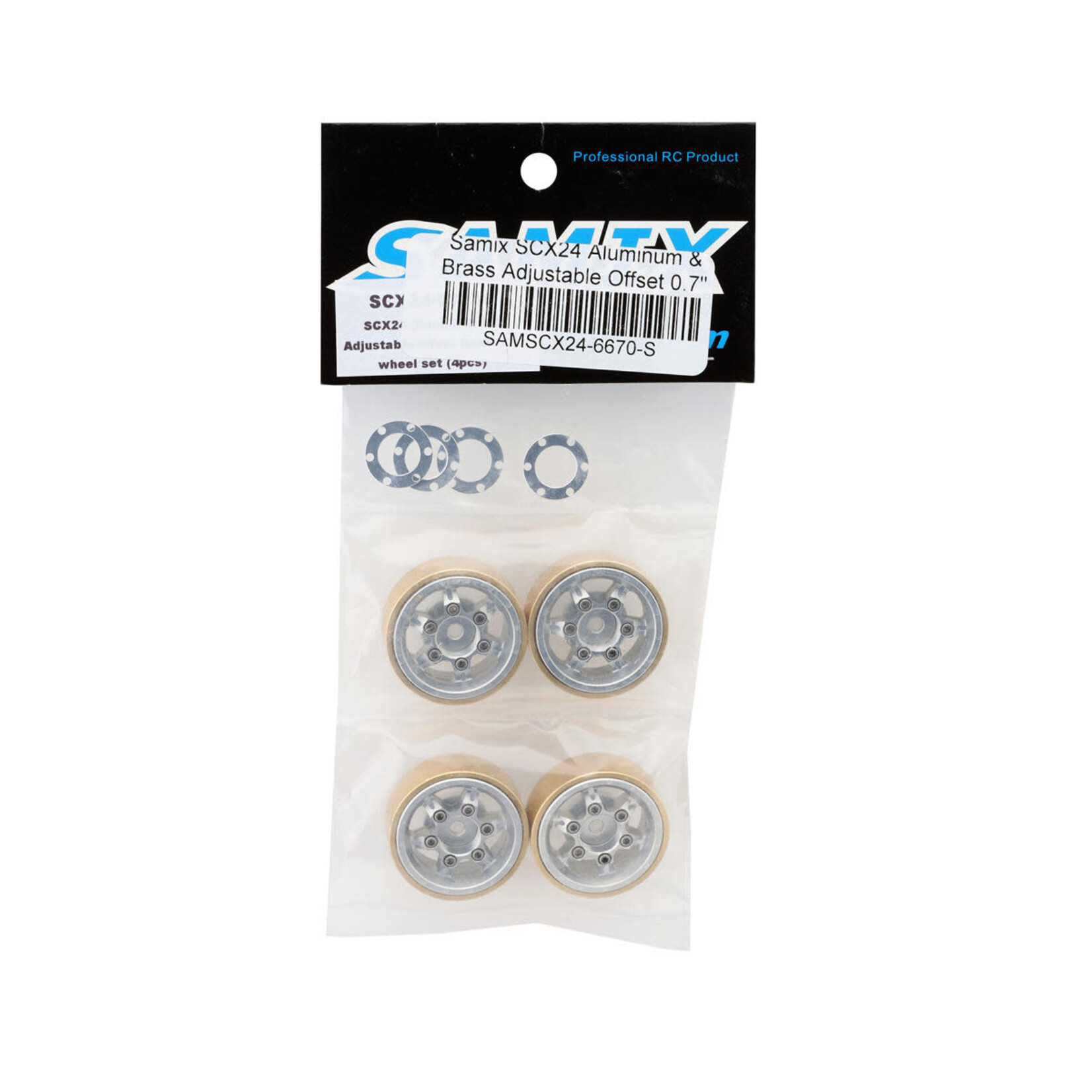 Samix #SAMSCX24-6670-S Samix SCX24 Aluminum & Brass Adjustable Offset 1.0" Beadlock Wheels (Silver) (4) (23.75g)