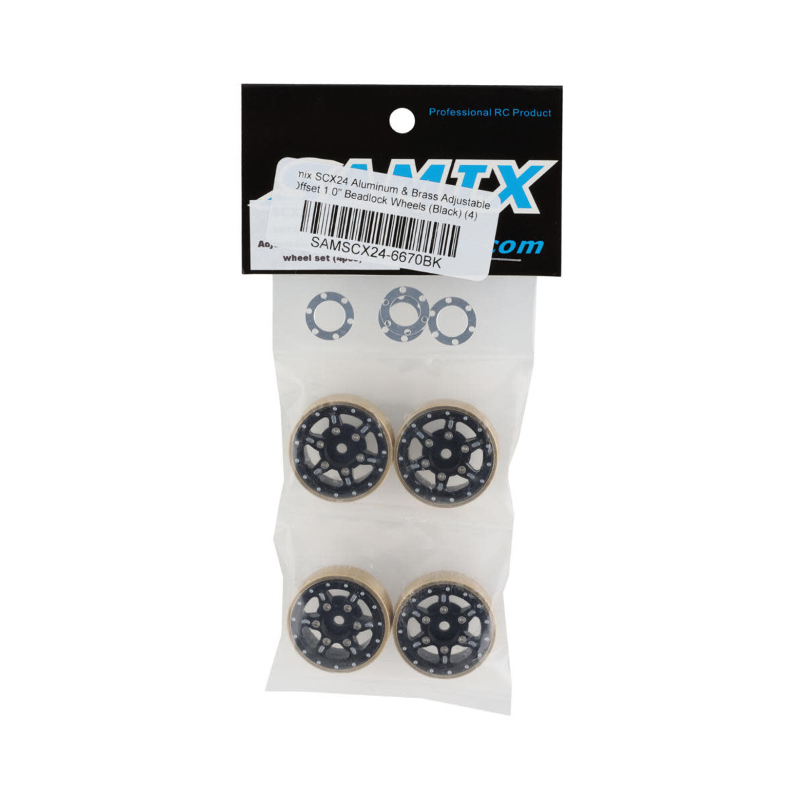 Samix #SAMSCX24-6670BK Samix SCX24 Aluminum & Brass Adjustable Offset 1.0" Beadlock Wheels (Black) (4) (23.75g)