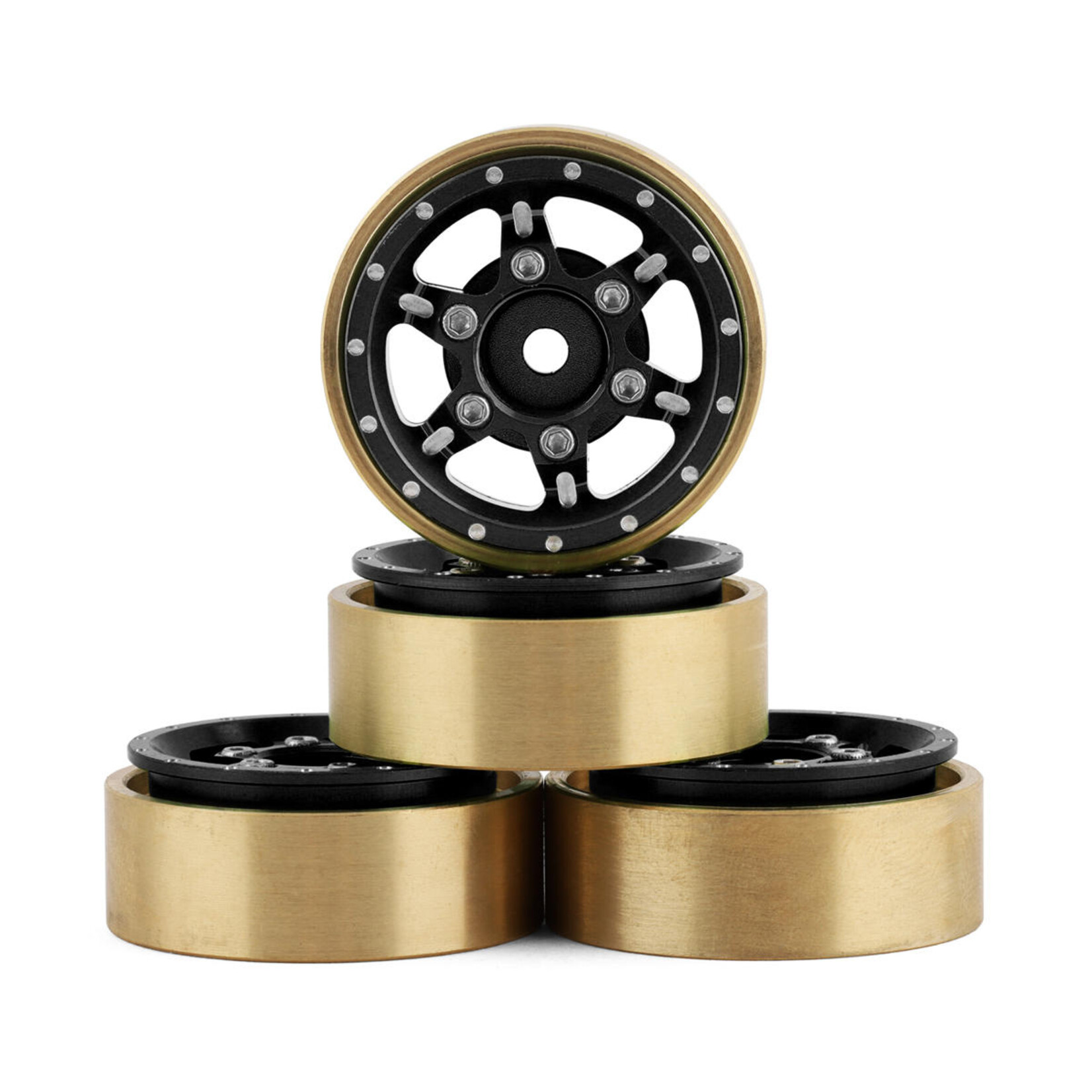 Samix #SAMSCX24-6670BK Samix SCX24 Aluminum & Brass Adjustable Offset 1.0" Beadlock Wheels (Black) (4) (23.75g)
